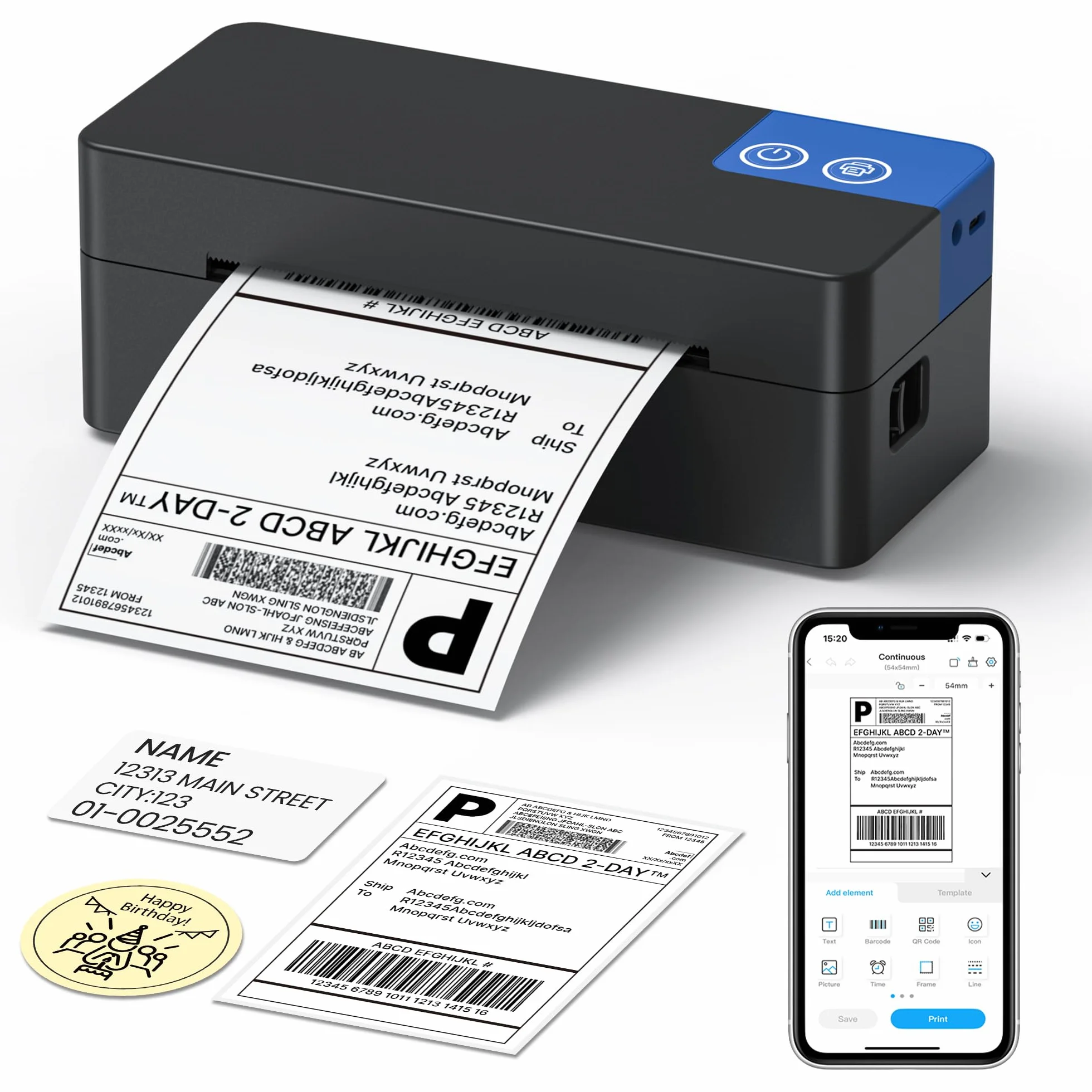 Stampante termica Bluetooth 4x6 per spedizioni, compatibile DHL/Amazon/Shopify/Etsy/UPS, iOS/Android/Windows/Mac - Nero