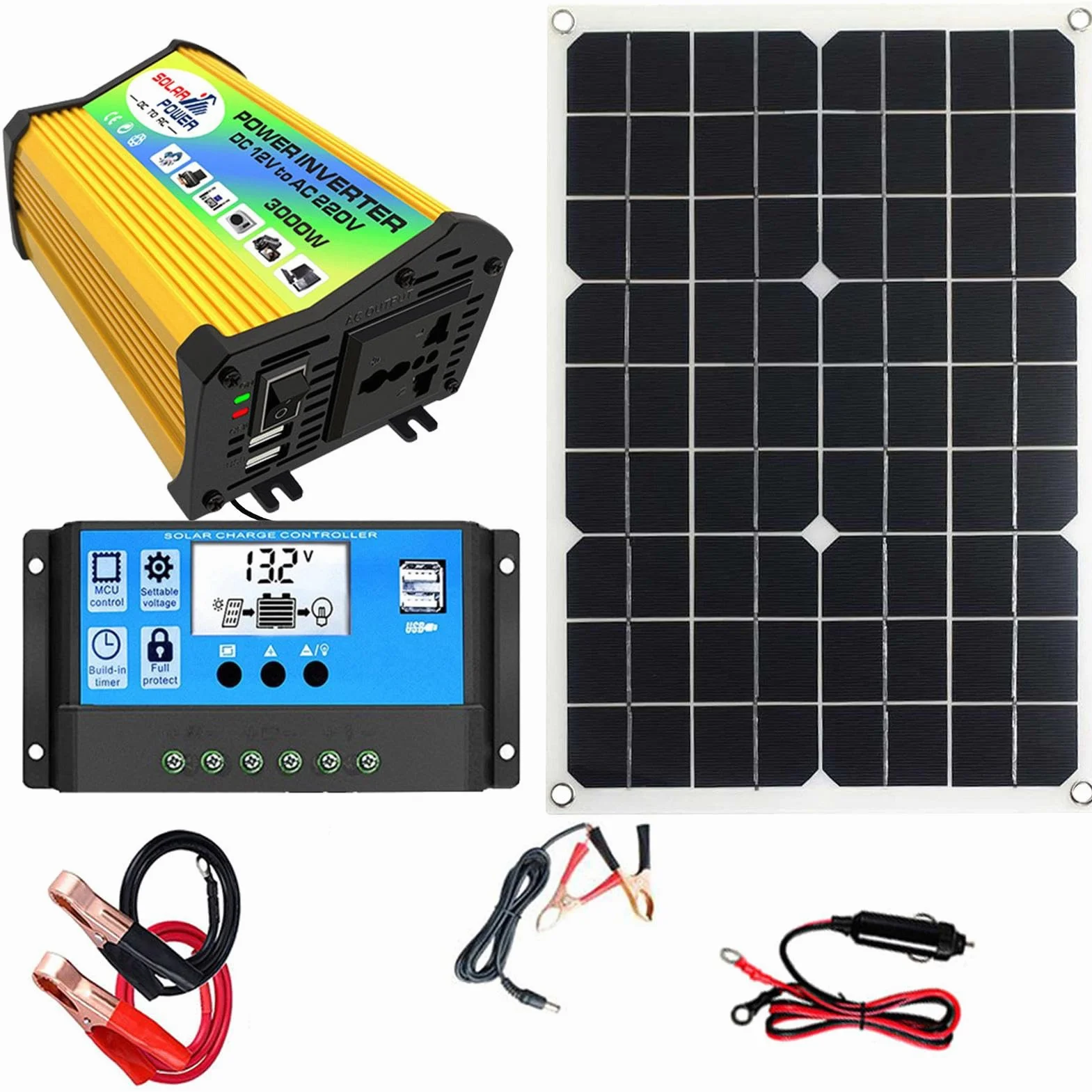 di energia solare - Kit di avviamento per pannello solare, kit di controllo del pannello solare | Kit completo per solare Off Grid Kit completo, conversione automatica intelligente | kit di controllo del pannello solare | Kit completo per solare Off Grid
