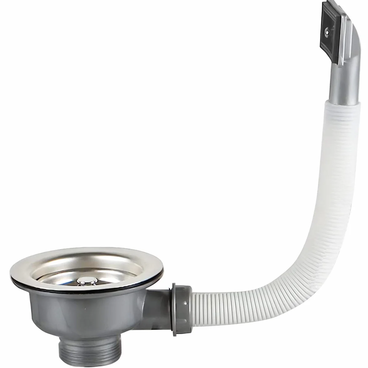 Qrity Lavello da Cucina 114 mm Filtro per Cestello 1½" Scarico e Rettangolo Troppopieno, Filtro per Cestello per Lavello Acciaio Inossidabile