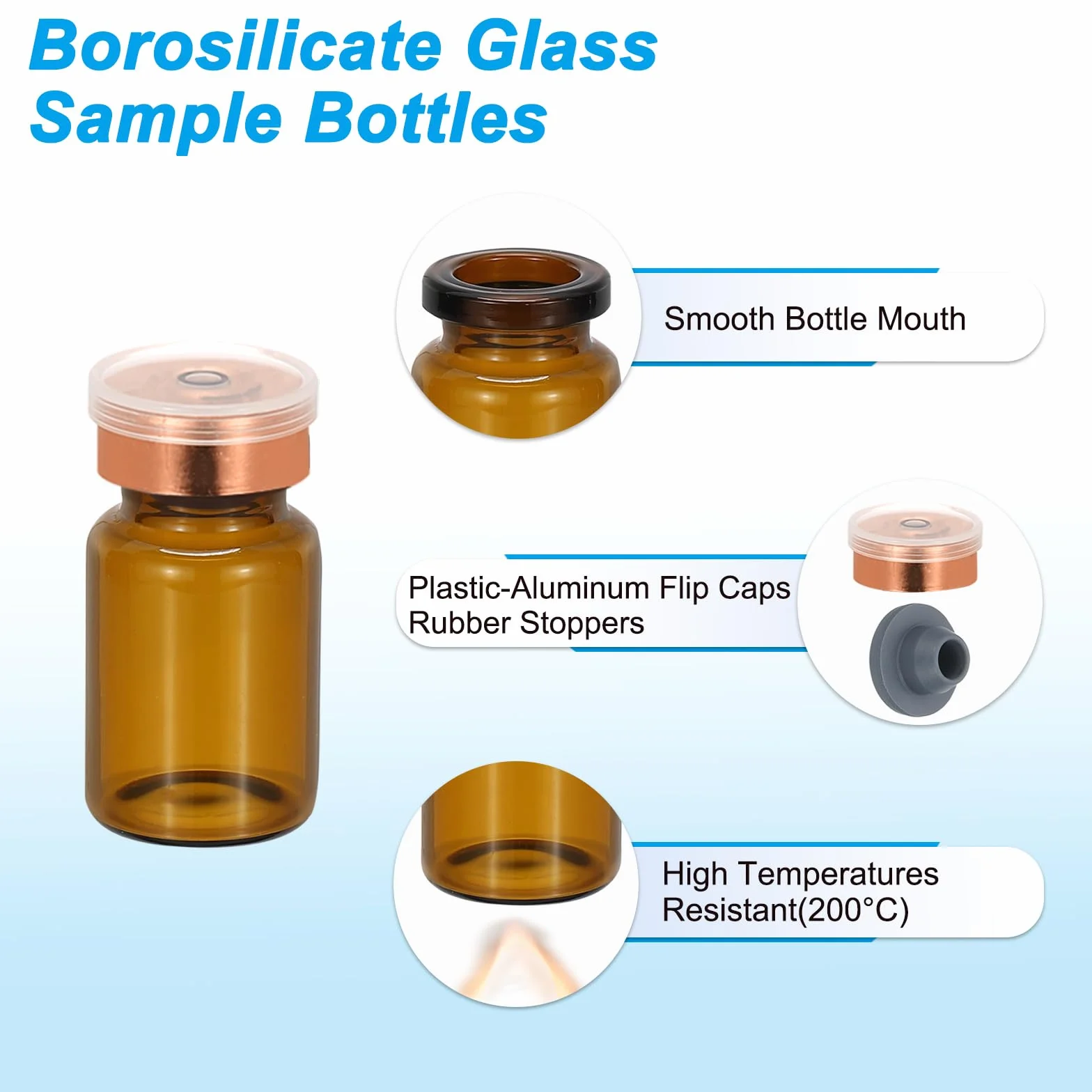 PATIKIL 12pz 7ml Fiale Esemplare in Vetro Borosilicato Ambra con Tappo Plastica Alluminio e Tappo in Gomma per Conservazione Solidi Liquidi Polveri Laboratorio, Tono Oro