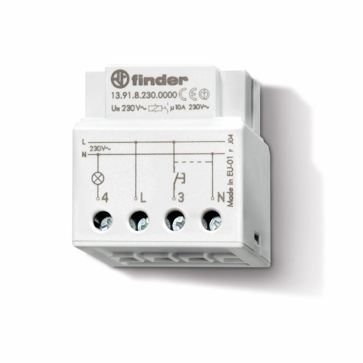 Finder Relè ad Impulsi Elettronico e Monostabile Modulare Tipo 13.91. 1 contatto NO. Compatibile con i sistemi civili maggiormente diffusi. Funzione di temporizzazione