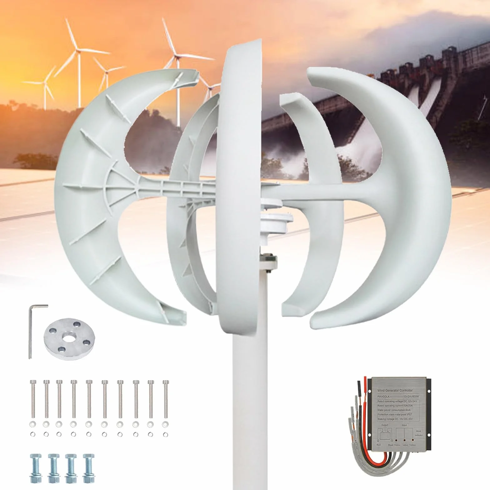 Kit Turbina Eolica 10000W - Generatore di Energia 12V 24V 48V 72V 110V 220V a 5 Pale con Controller per Terrazza, Marina, Camper, Chalet, Barca