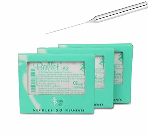 50 AGHI ELETTRODEPILAZIONE DEFINITIVA INOX BALLET PROFESSIONALE PER ESTETISTA (K3 (0,075 mm))