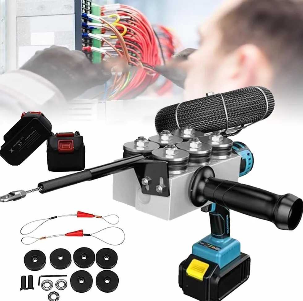 YOGAYE Macchina for tesatura Automatica del Filo Attraverso Filo Elettrico a Parete, Macchina for Corde elettriche, Batteria al Litio 6000 mAh, velocità 40 m/min, Cavo da 25 m