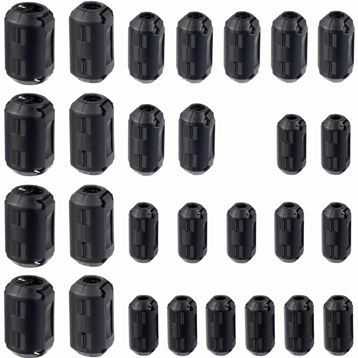 5 Valori 28 Pezzi Clip-on Nero Anello di Ferrite Nucleo RFI EMI Silenziatore del Rumore Clip per Cavo da 3.5mm 5mm 7mm 9mm 13mm di Diametro