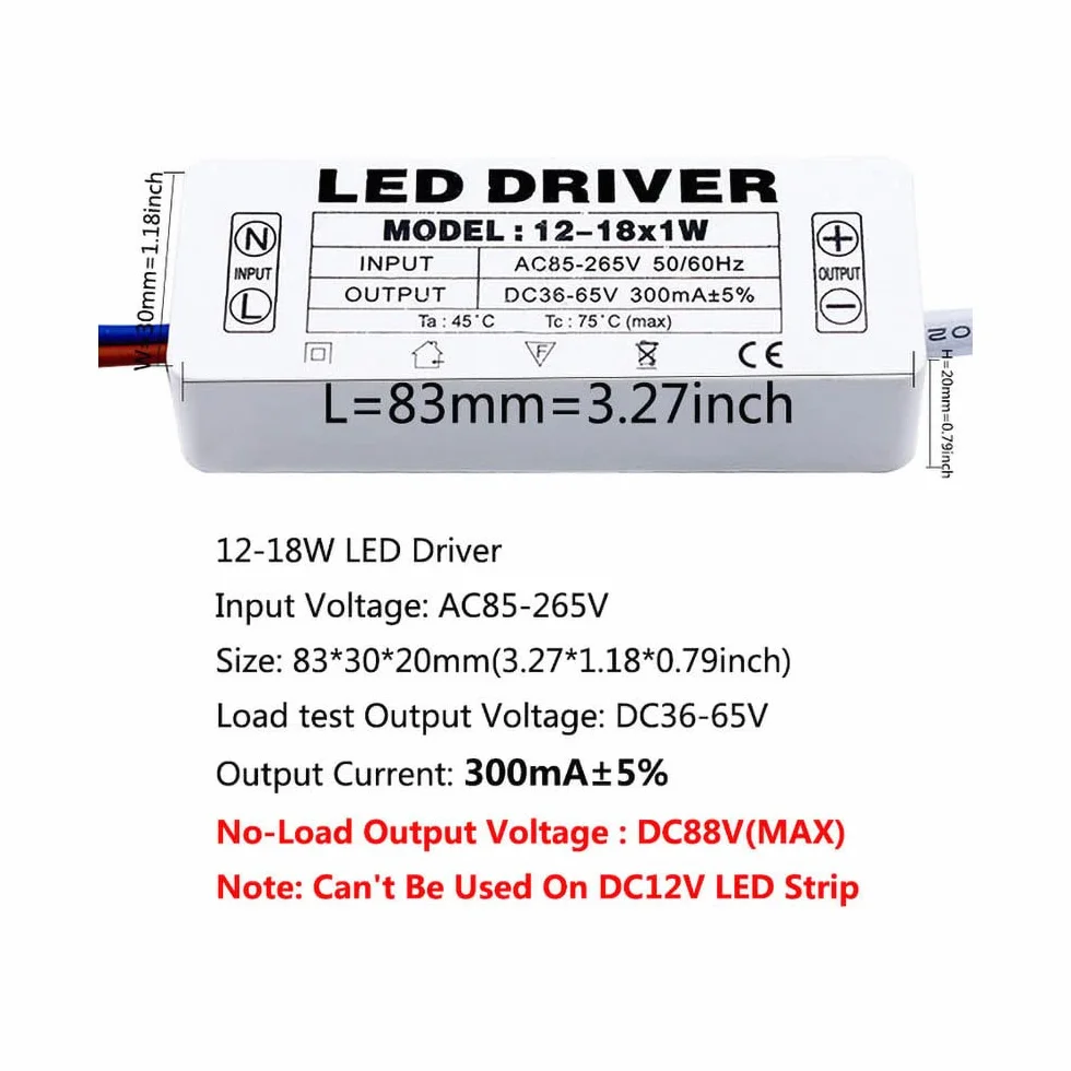LED Driver AC85-265V 12-18W 300mA di trasformatori a LED
