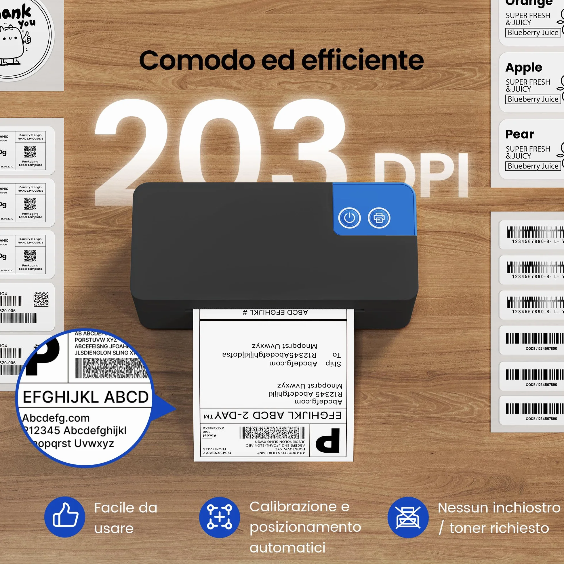 Stampante termica Bluetooth 4x6 per spedizioni, compatibile DHL/Amazon/Shopify/Etsy/UPS, iOS/Android/Windows/Mac - Nero