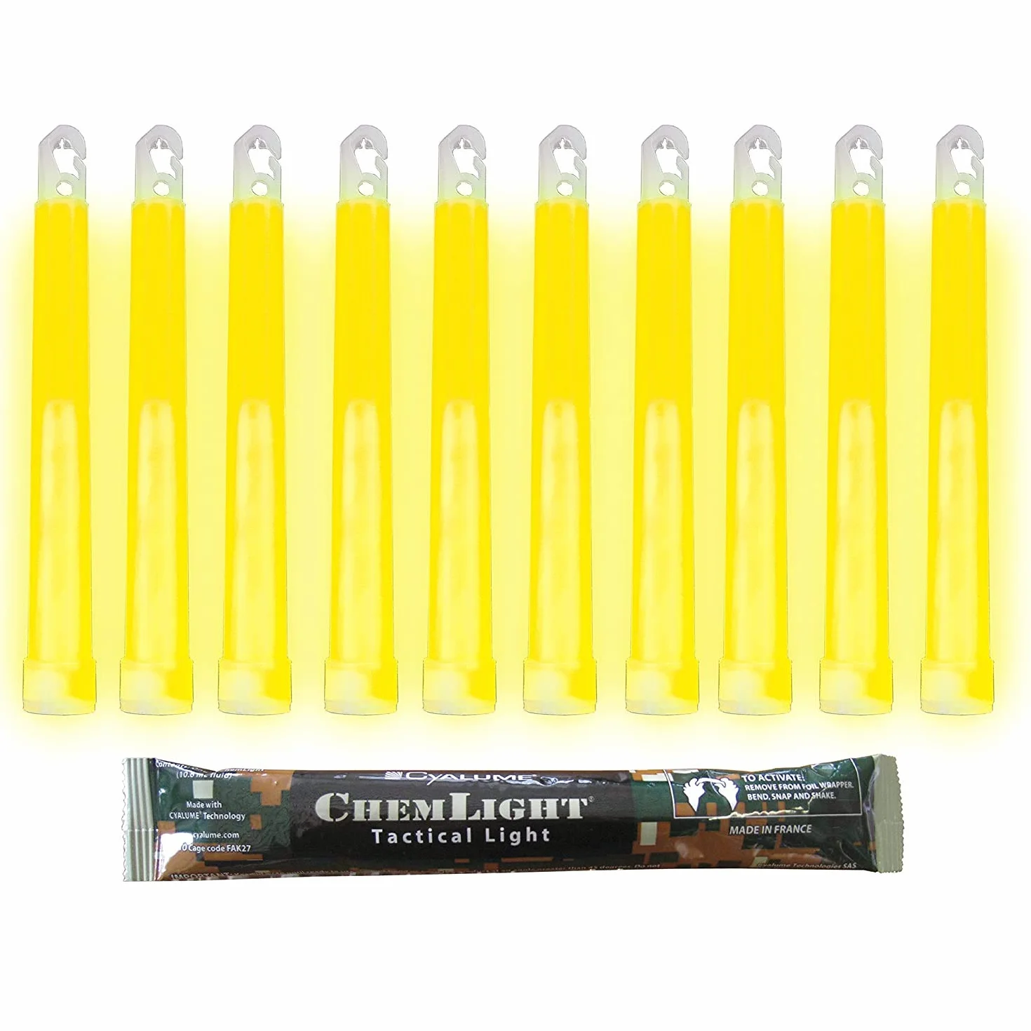 Cyalume - Bastone luminoso Kit di Sopravvivenza Materiale Militare - ChemLight Lightsticks 15 cm - Giallo - Light Sticks Luminous - Durata 12 ore - Scatola da 30 - Nato ed esercito francese - Made in