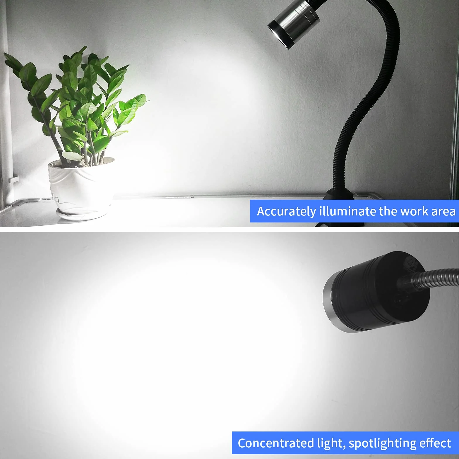 Luce da lavoro a LED, 9 W, 230 V, 500 mm, base fissa, flessibile, per tornio CNC, utensile industriale (spina UK)