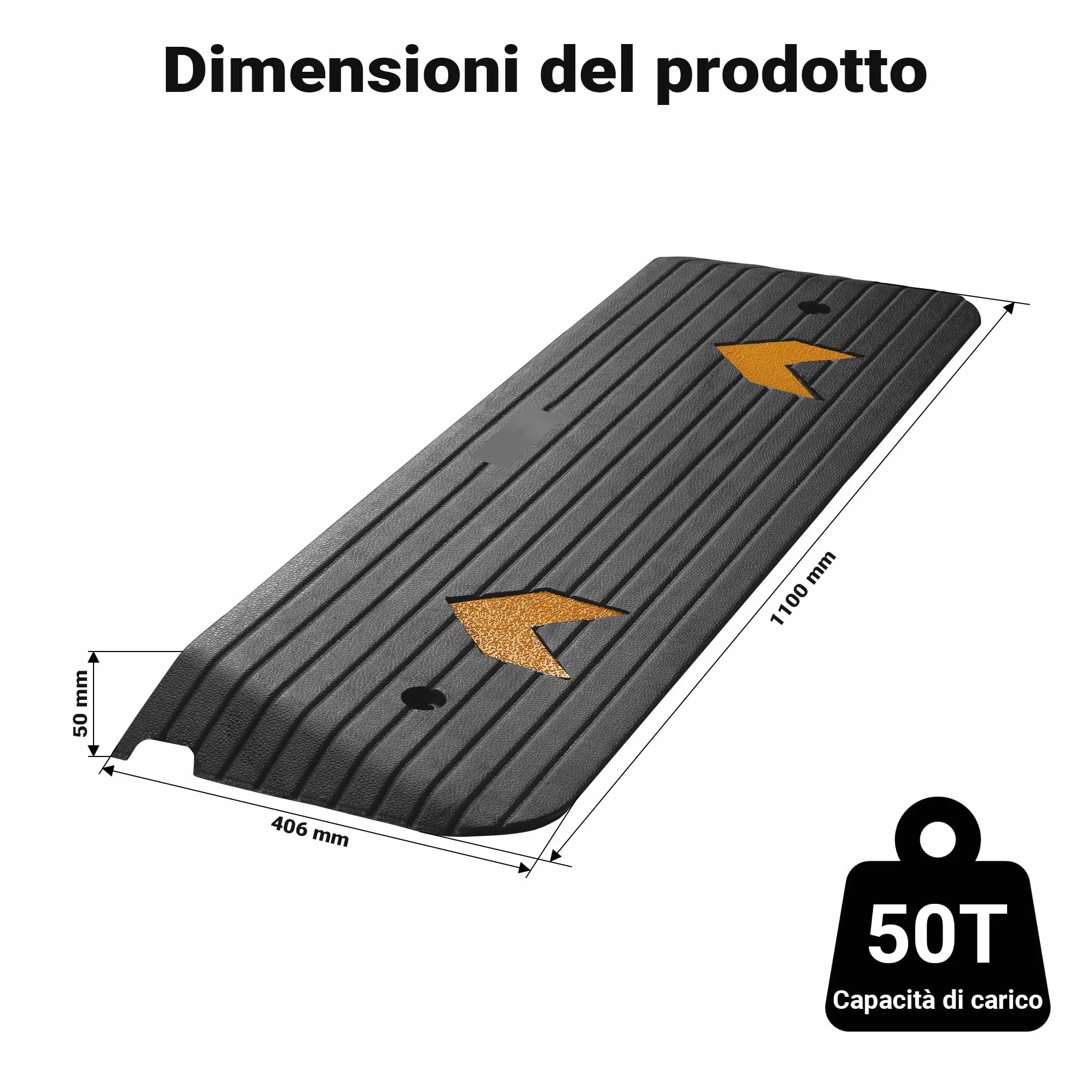 Wiltec Rampa in gomma per marciapiede e soglia 1100 x 406 x 50 mm max 50 t con elementi riflettenti