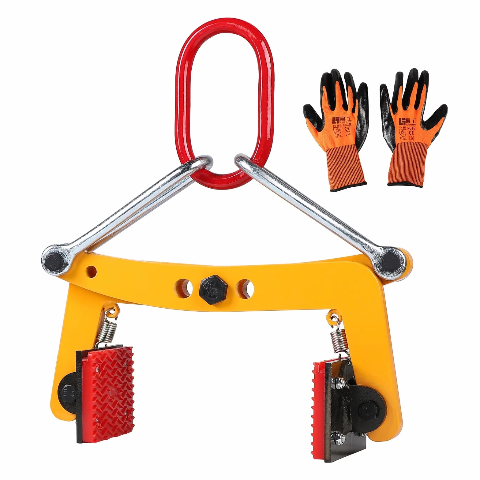 SWAWIS Pinza di Sollevamento per Cordoli Apertura Regolabile 12-24cm Capacità di Carico 280 kg Pinza per Pavimentazione con Cuscinetti Antiscivolo in Gomma per il Trasporto di Pietre o Legname(Giallo)
