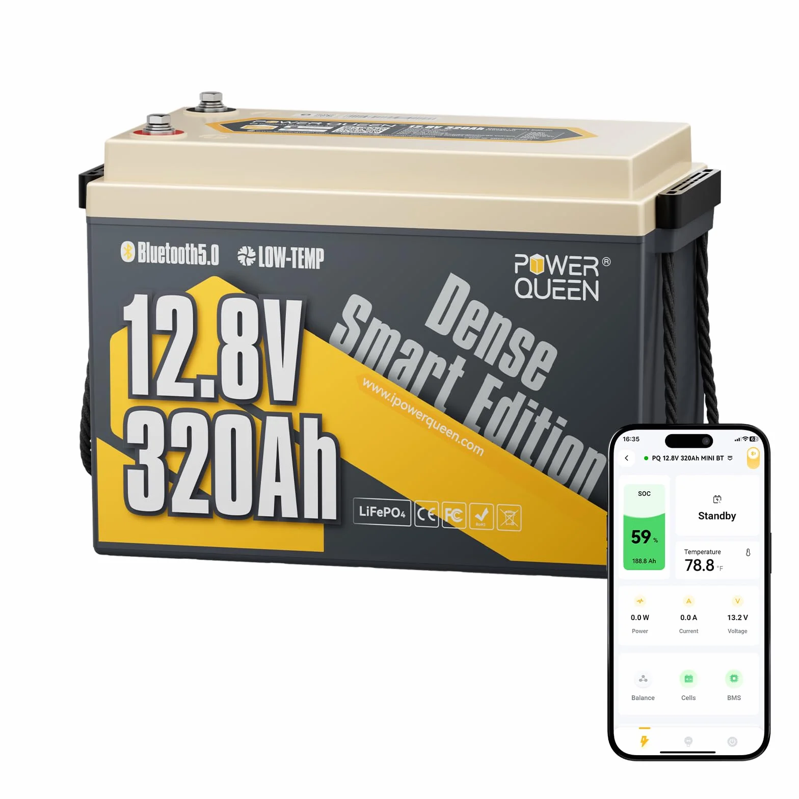 Power Queen Batteria al litio Bluetooth 12V 320Ah, con BMS 200A e protezione dalle basse temperature, Max. 15.000 cicli, Batteria LiFePO4 ad alta capacità per Camper, Barche, Off-Grid e Casa