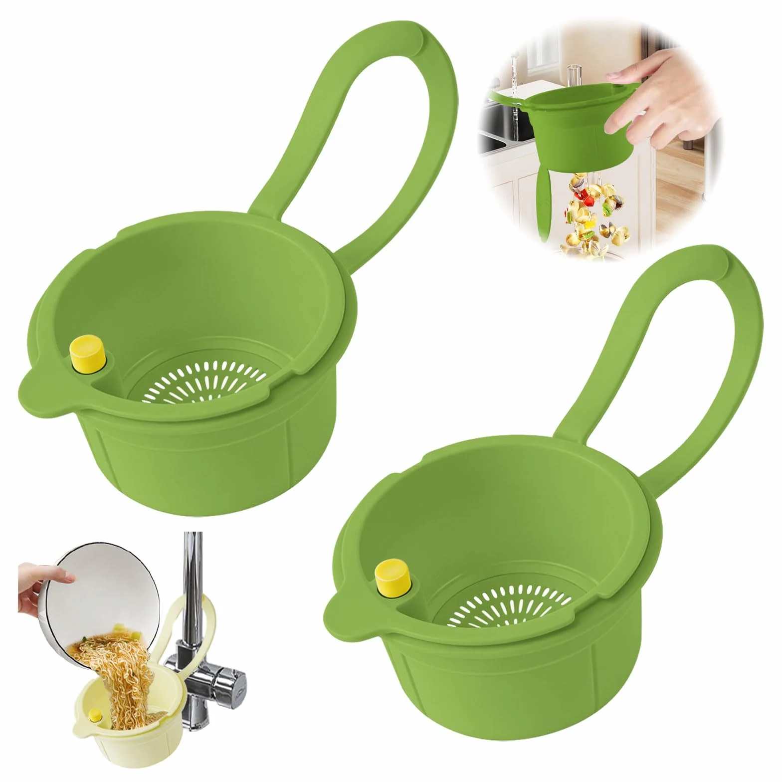 2 Pezzi Cestino Scolapiatti da Lavello, Filtro Lavandino Rimovibile Adatto per Pulire e Riordinare Cucina (Verde)