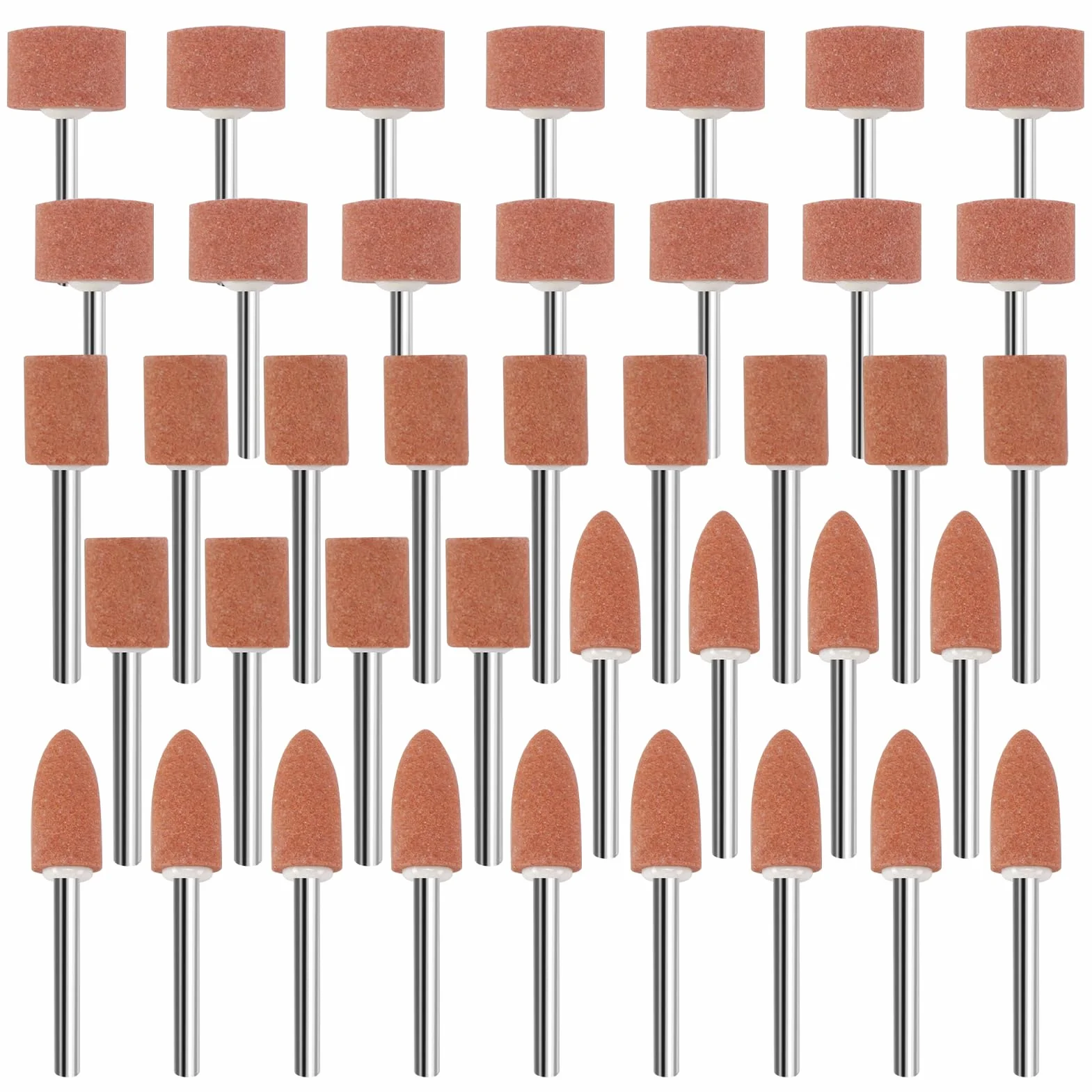 42 Pezzi Accessori per Smerigliatura in Ossido di Alluminio con Gambo da 1/8", Compatibili con Utensili Rotativi, per Affilare, Levigare e Rimuovere su Metalli e Legno