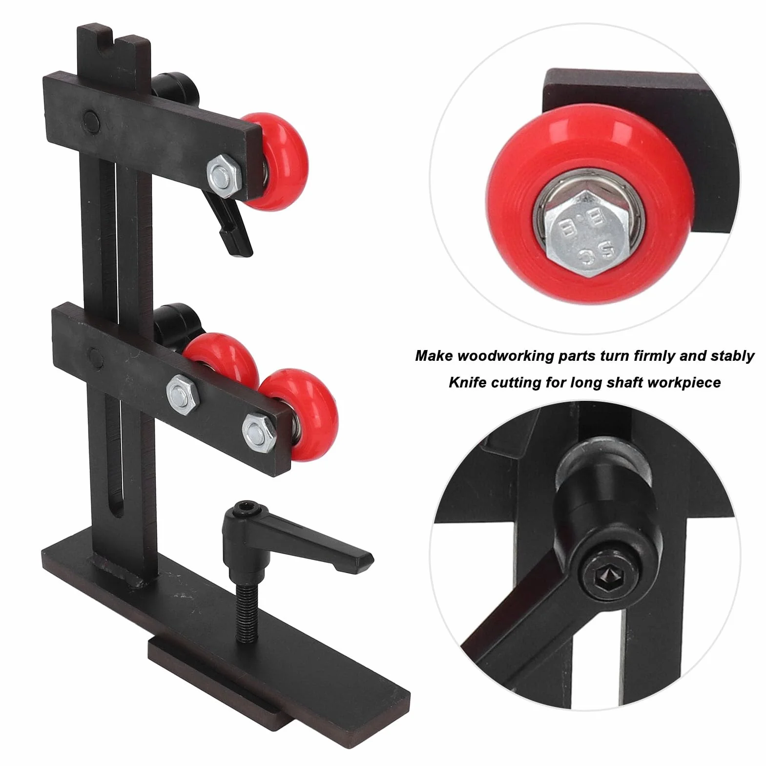 Fockety Supporto Fisso per tornio in Legno, Supporto Fisso per la Lavorazione del Legno a Forma di L con 3 Ruote di Fissaggio in Metallo, Supporto per tornio in Legno per la Lavorazione