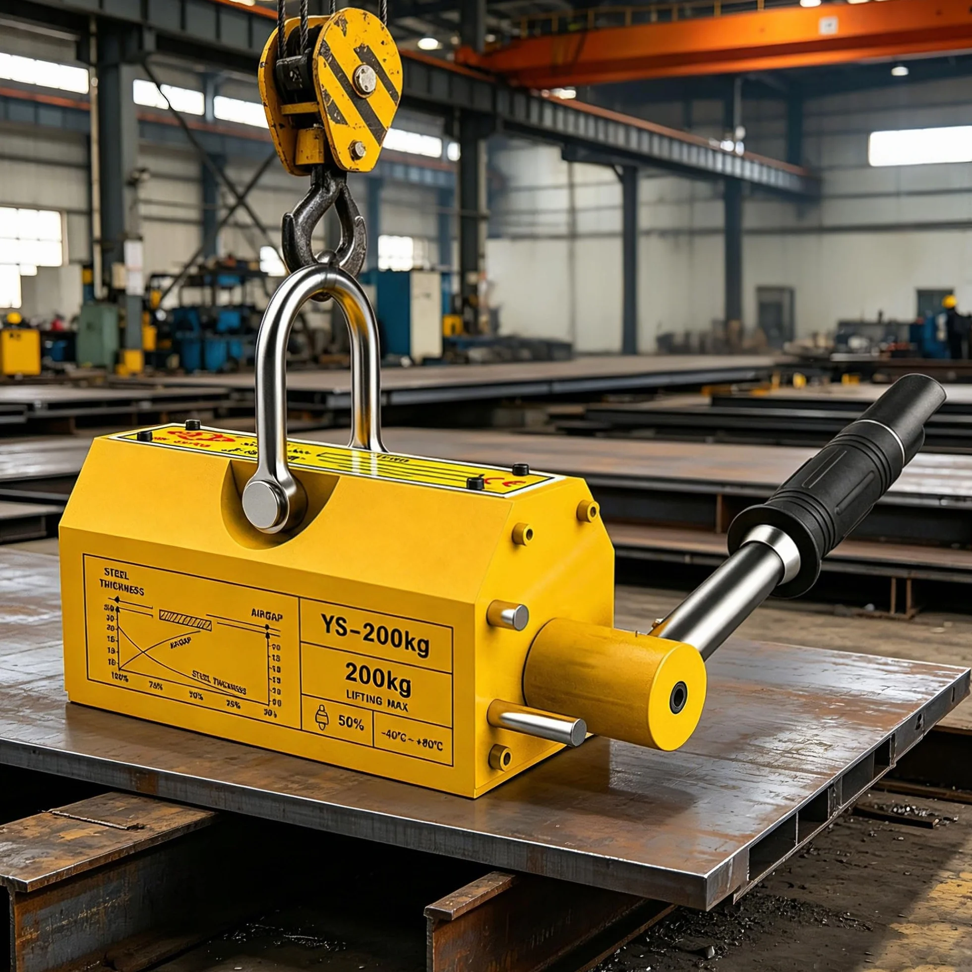 Sollevatore magnetico permanente, sollevatore magnetico da 440 libbre con rilascio for piastra di sollevamento in acciaio, tavola, utilizzato in gru da officina, paranco, tavola
