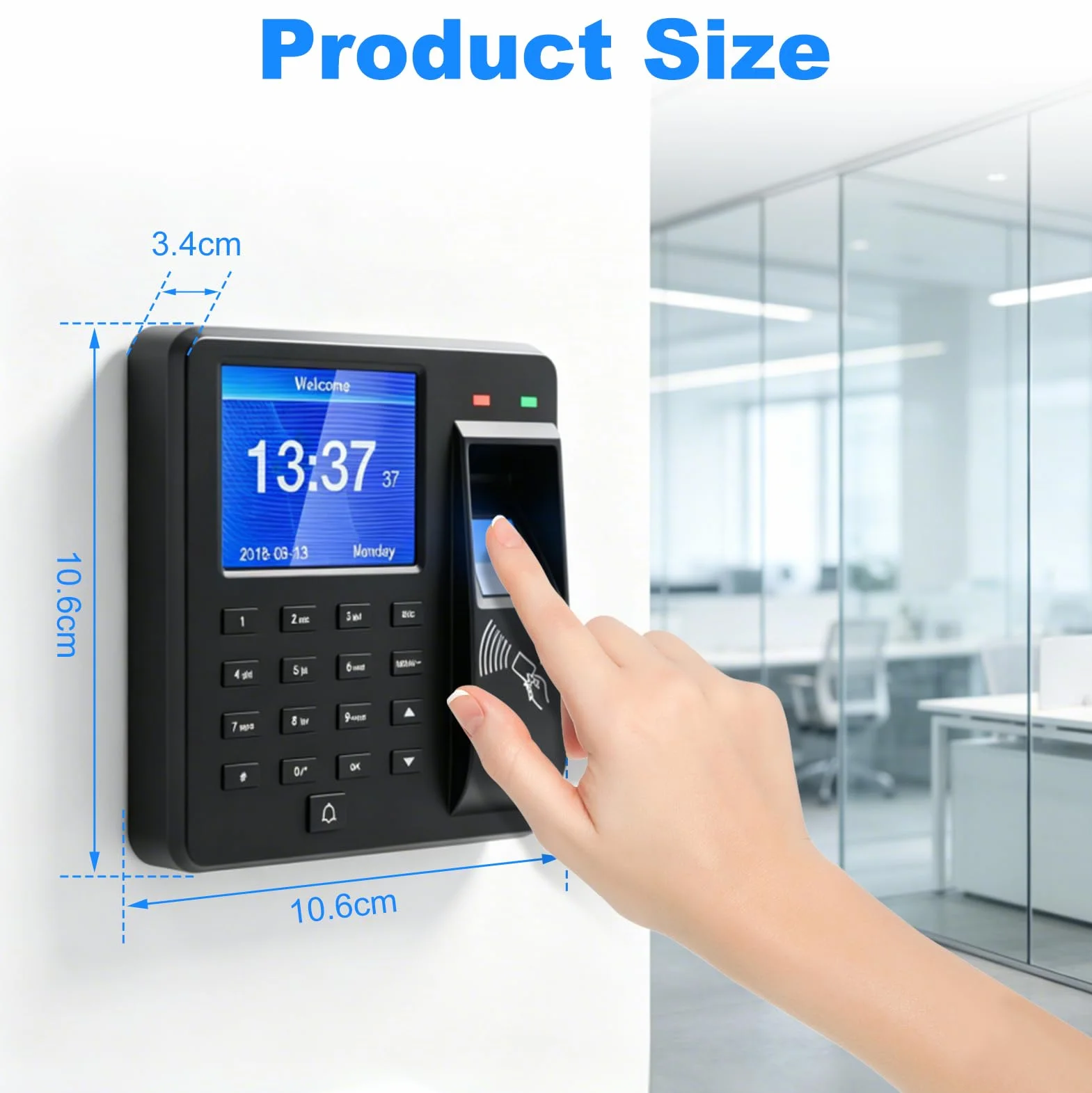 Rilevamento del tempo per piccole imprese, timbri con impronte digitali, password e ID (schede 15ID incluse), registrazione dell'orario di lavoro con esportazione USB, nessun costo mensile
