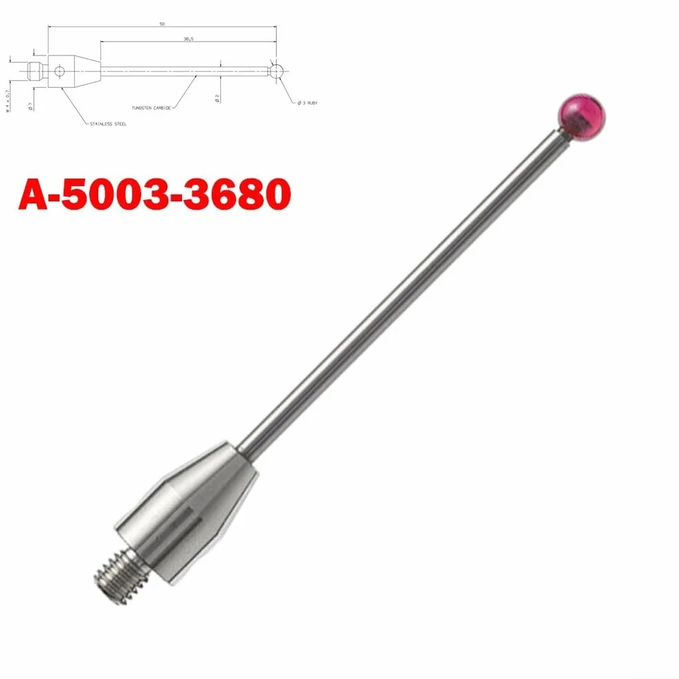 A-5003-3680 CMM Probe Stylus 50mm Lungo 3mm Diametro Punta Filettatura Acciaio Bianco Gambo Alta Rigidità per la Misurazione di Macchine Utensili