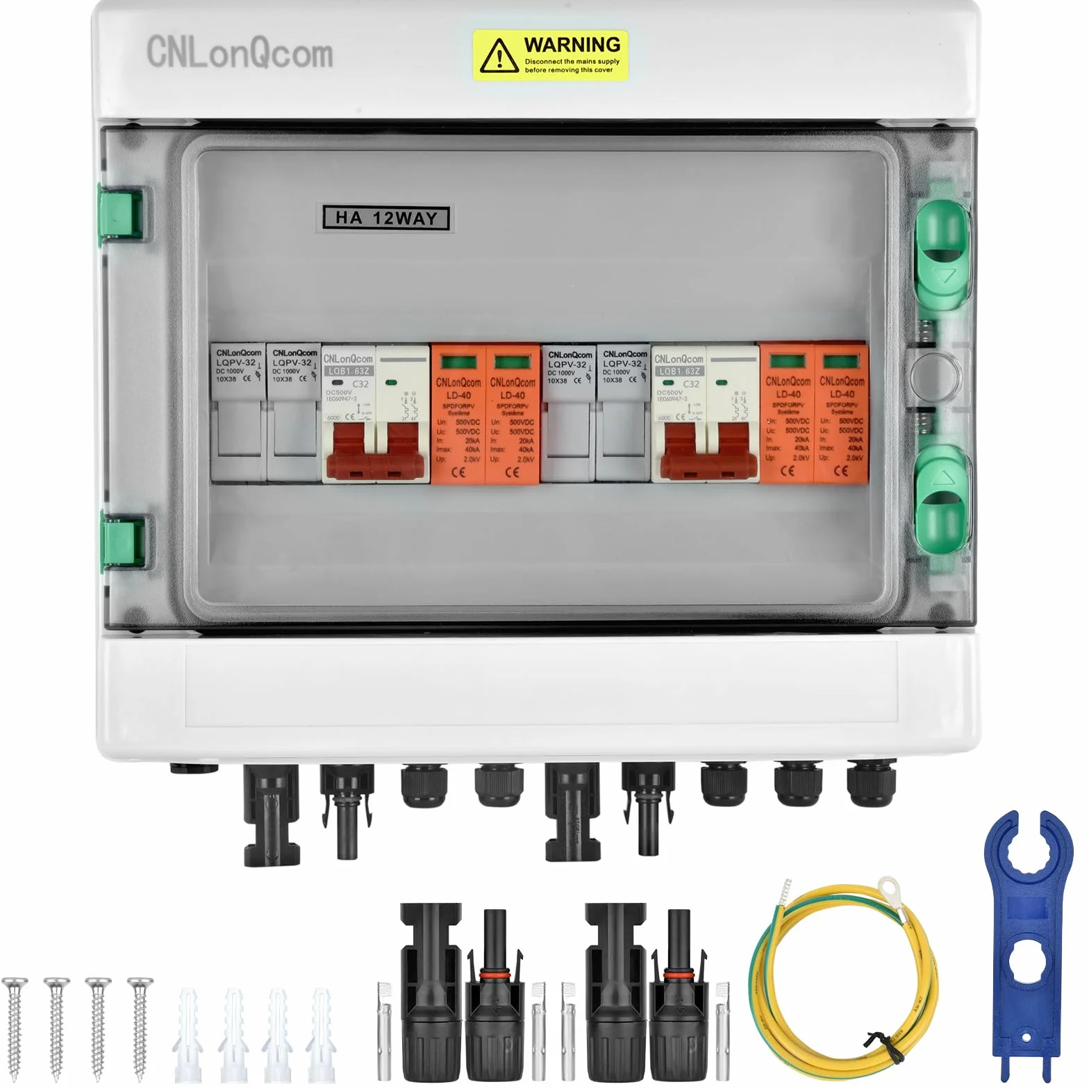 Protezione da sovratensione in PV – 500 V 32 A, scatola di collegamento solare, protezione da fulmini DC, interruttore di separazione pv 2 stringhe (2 in 2 out), DC Combiner Box interruttore
