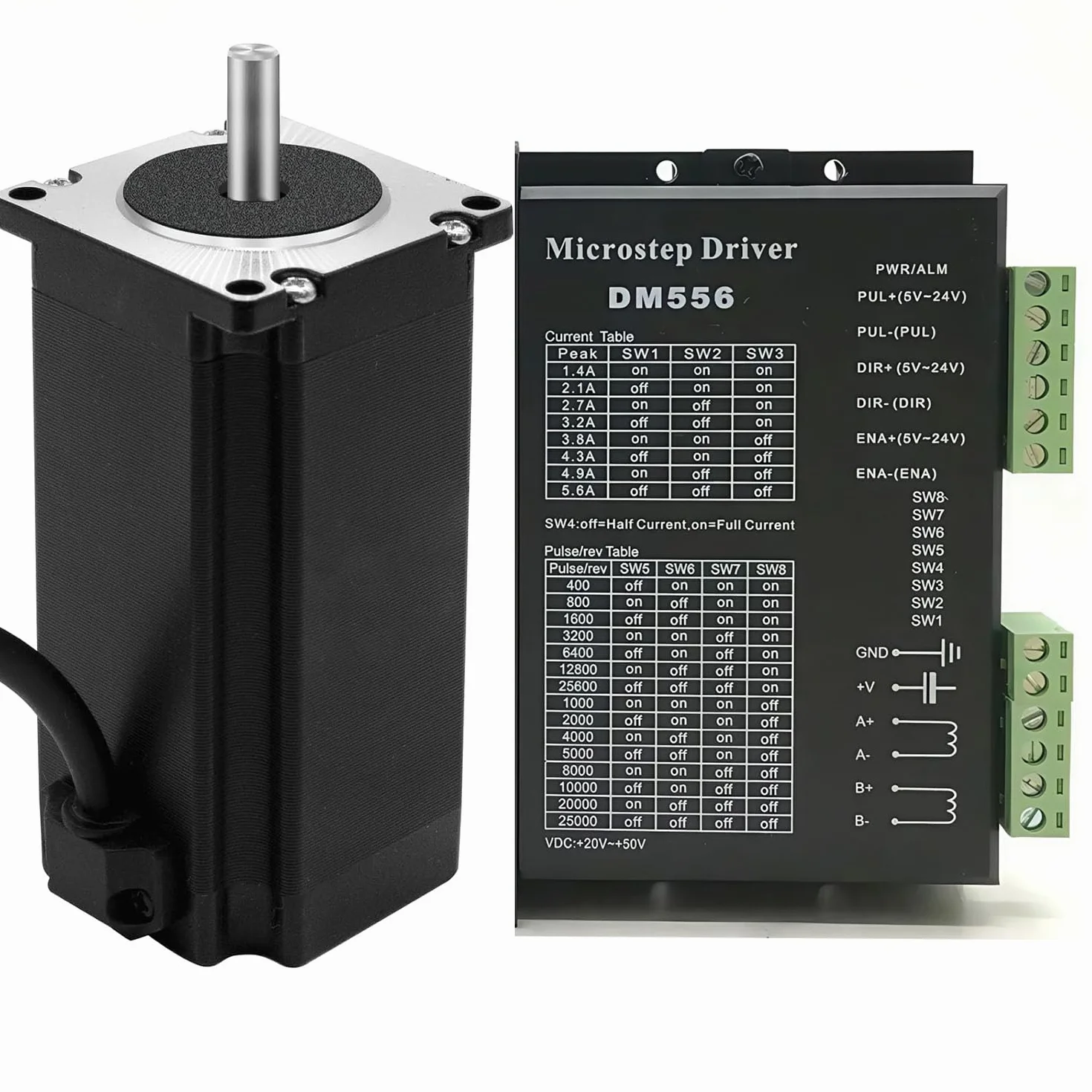 Kit CNC a 1 asse Nema 23 57 mm motore passo-passo 3 Nm 425 once in albero da 8 mm albero 3 A 2 fasi 4 filo 1,8 stepper ad angolo e DM556 driver motore passo-passo per robot fresatrice tornitura