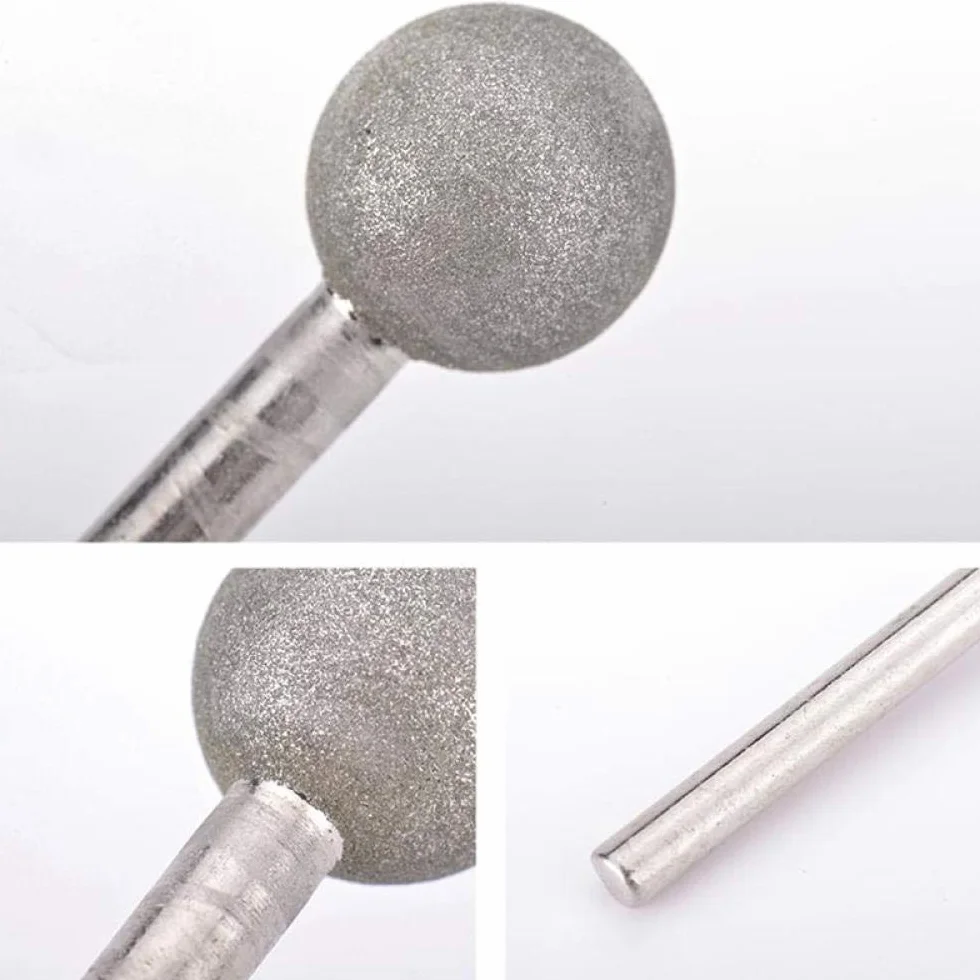 3 / 6mm sferico gambo durevole Diamante Diamante testa per giada, metallo, lega, macchinari, pietra, stampi rettifica e lucidatura-6x12mm.