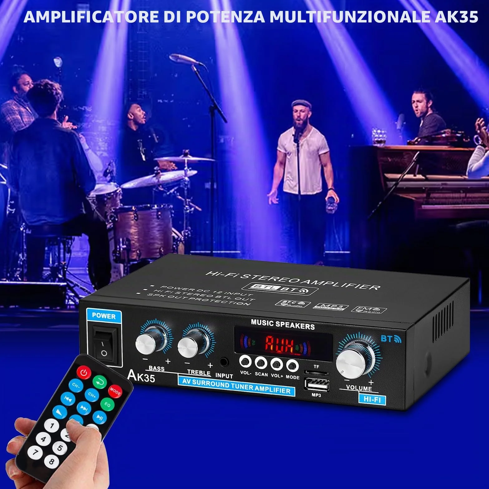 Amplificatore audio AK45, amplificatore stereo, amplificatore Bluetooth 5.0 HIFI con telecomando per auto e casa con ingresso MIC/SD/USB, radio FM