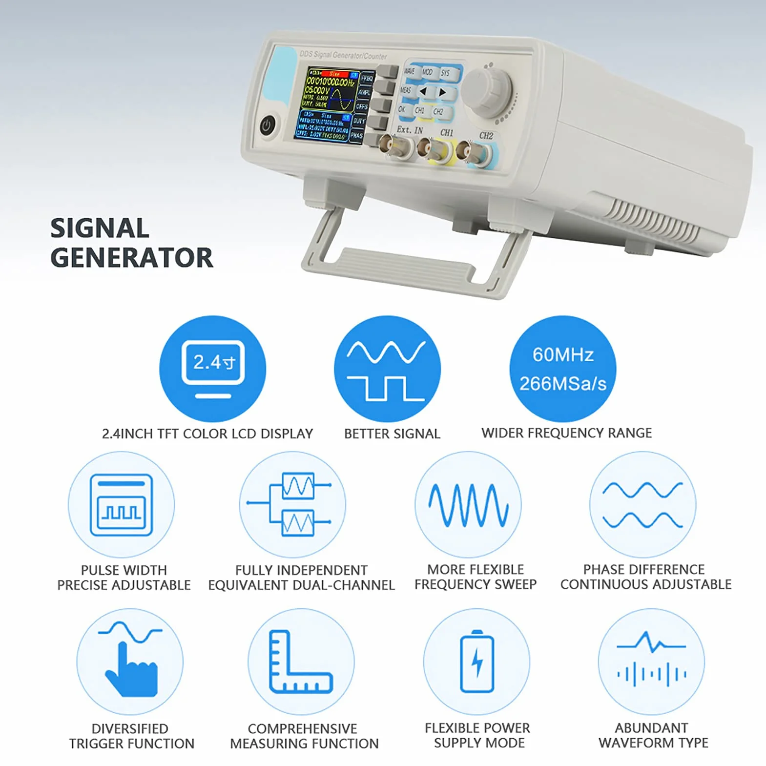 Generatore di Segnale, Generatore di Funzione Jds6600 Dds a Frequenza Sinusoidale ad Alta Precisione Controllo Strumentazione Digitale Ac100-240v (Reg. USA 60 Hz) (15 Hz)