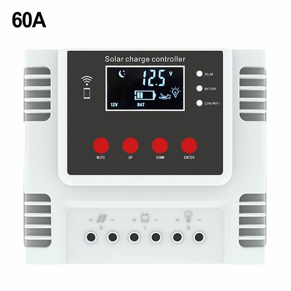 Regolatore di carica solare, regolatore intelligente della batteria del pannello solare con doppia porta USB, controllo della luce del timer, display LCD, con controllo APP WiFi (60A)