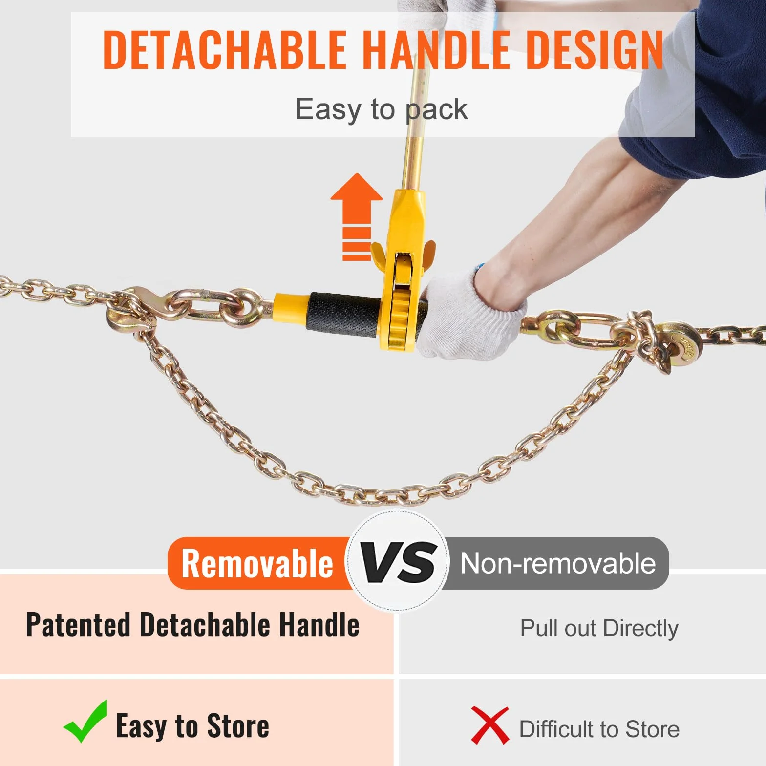 VEVOR Legante a Catena a Cricchetto, Leganti per Carichi Pesanti da 5/16"-3/8", con Catene G80 Limite di Carico Sicuro 1860kg, Maniglia Antiscivolo, Leganti a Catena per Trasporto per Rimorchio