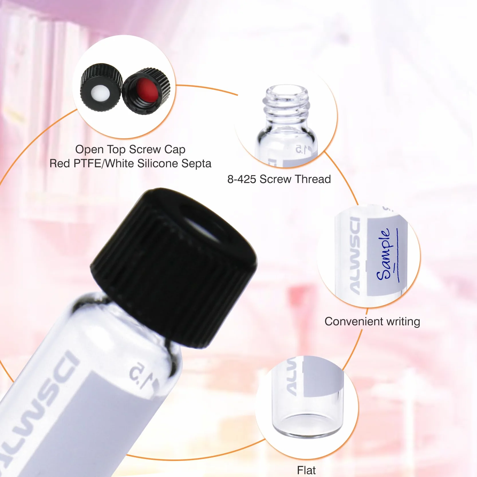 Fiale per HPLC da 2 ml Trasparenti 8-425 Tappo a Vite Blu Setti in Silicone PTFE Rosso Bianco 100 pz