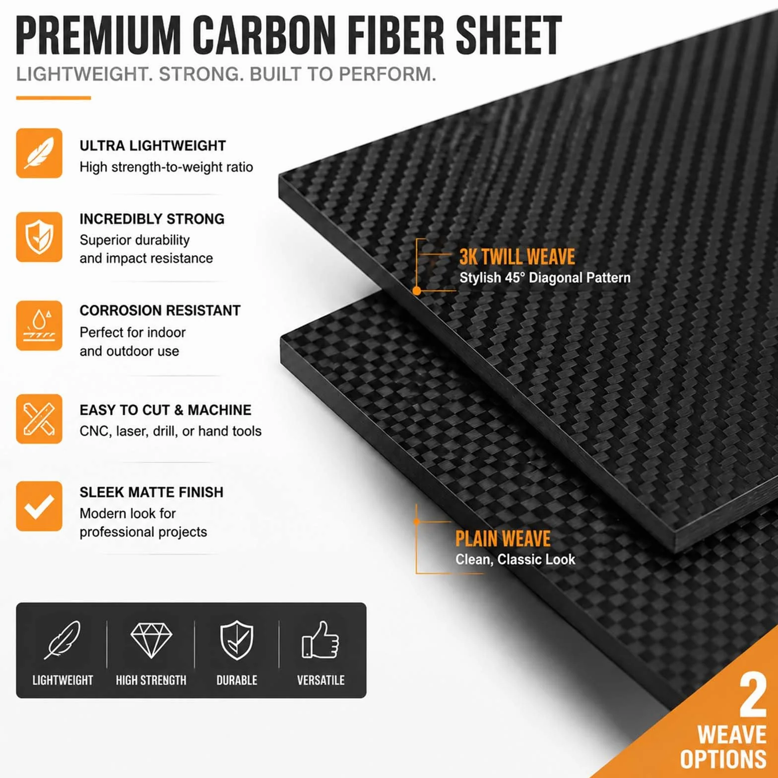 Piastra in Fibra di Carbonio 3K Tessuto Twill 8 mm Nera Rigida Resistente al Calore per RC Drone Aerei DIY Modelli Parti Auto Ingegneria Progetti,150mm*150mm*8mm