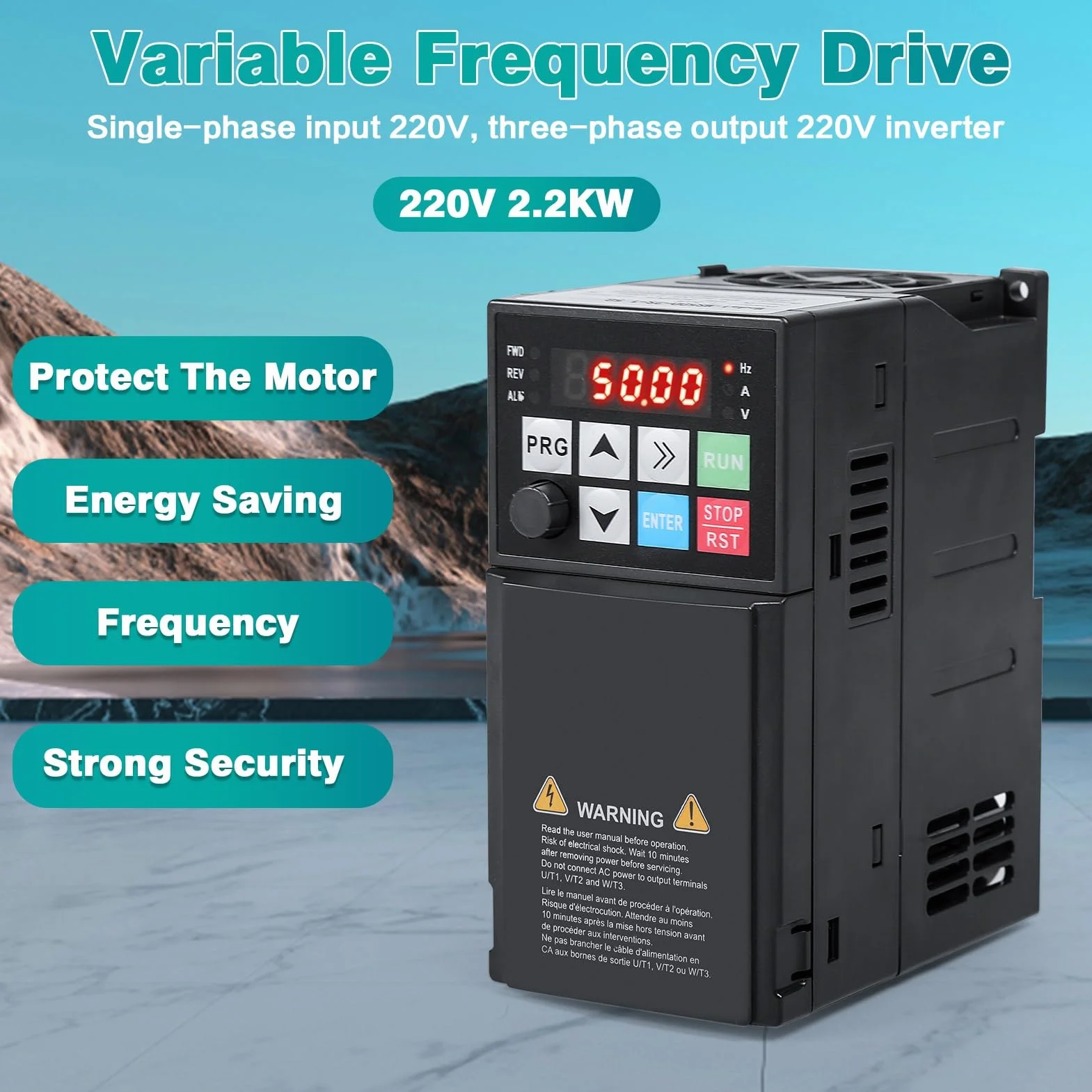 DEWIN Inverter per Motori Trifase 2.2 KW 220V Ingresso Monofase Uscita Trifase,Azionamento a Frequenza Variabile VFD Regolatore velocità del Motore 220V(Modello di Fabbrica:MS500-2S-2.2G）