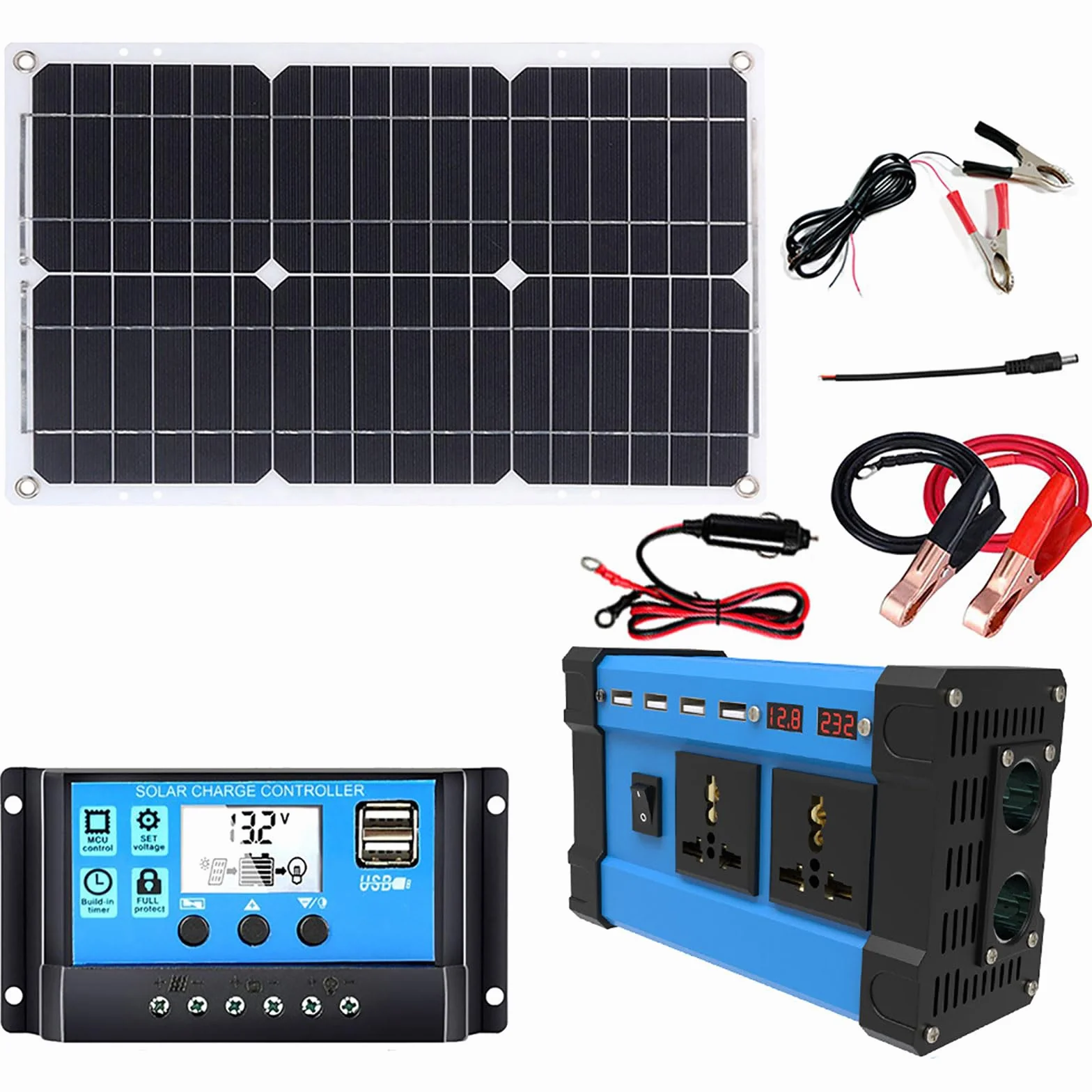 Kit pannello solare off-grid da 6000 W con pannello impermeabile da 18 W e regolatore di carica da 30 A for camper e avventure all'aria aperta