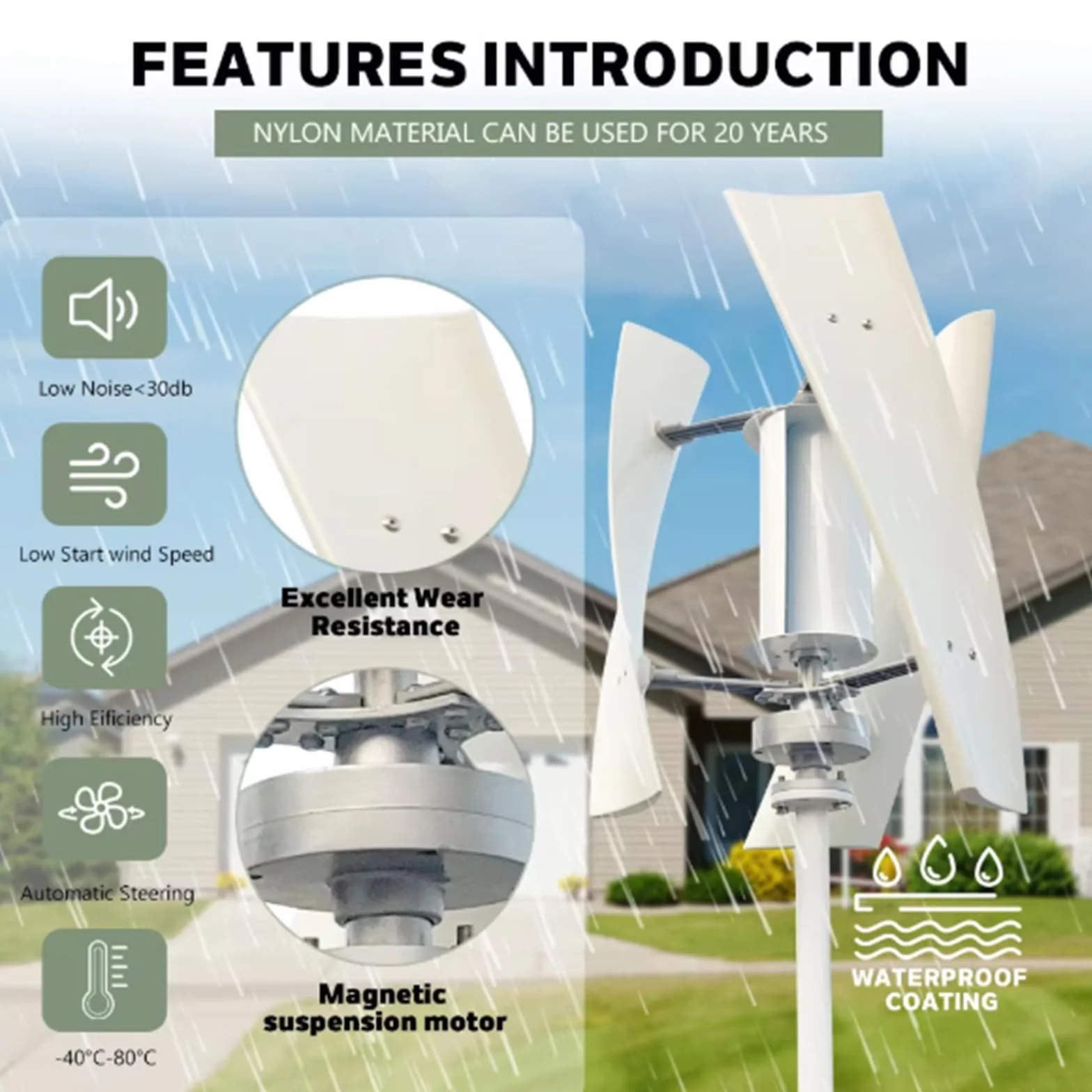 Turbina Eolica, 10000W 12V-220V Kit Generatore Eolico Verticale Produttore di Elettricità con Inverter di Potenza Rumore Ridotto Generatore Eolico a 3 Pale