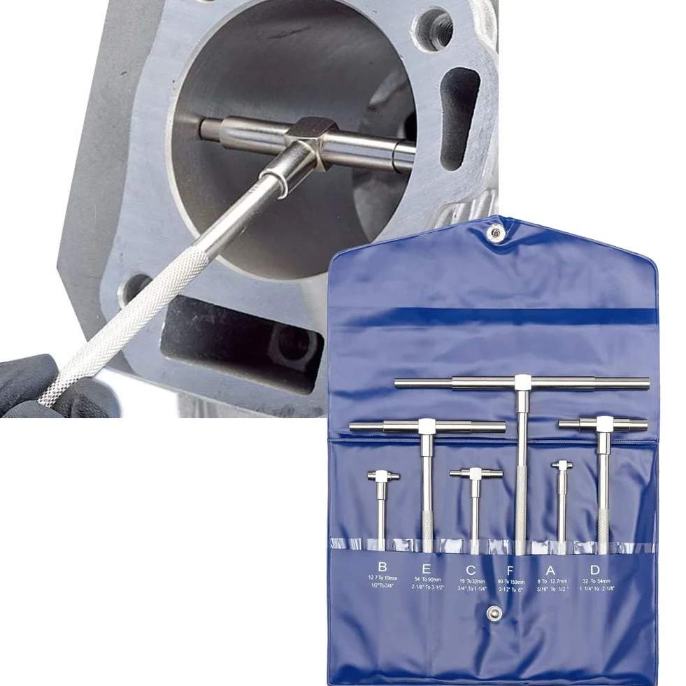 6 Pezzi 8-150 mm Calibro Telescopico, Diametro Interno Regolabile Foro Calibro Nichelato T-Bore Testa Quadrata Id Strumenti di Misurazione, per La Lavorazione Del Legno, Lavorazione Dei Metalli
