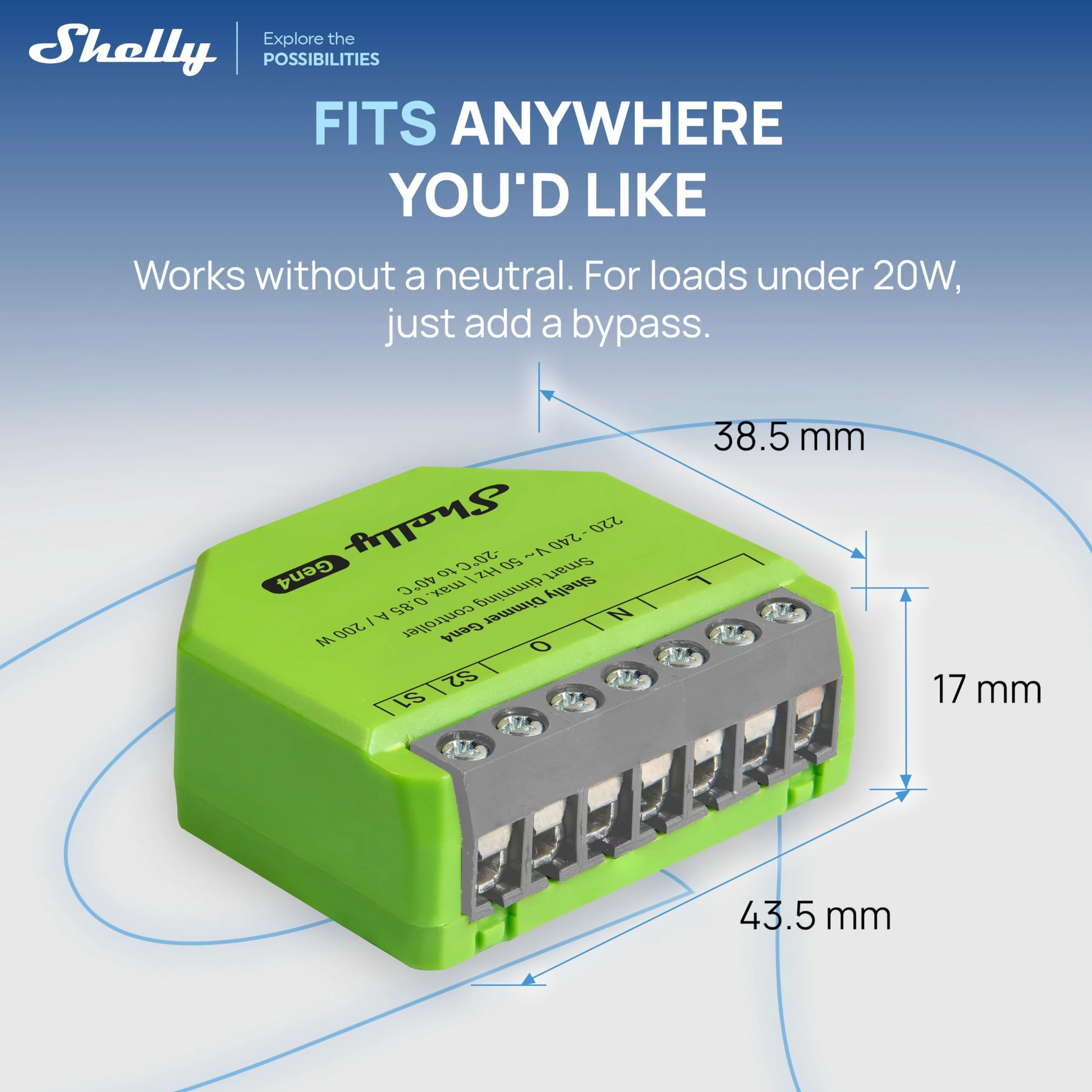 Shelly Dimmer Gen4 - Dimmer Smart WiFi, Certificato Matter, Per Luci Dimmerabili, Interruttore Zigbee, LED Strip, Timer, Senza Neutro, Nessun Hub Richiesto, Alexa, Google Home e Apple HomeKit