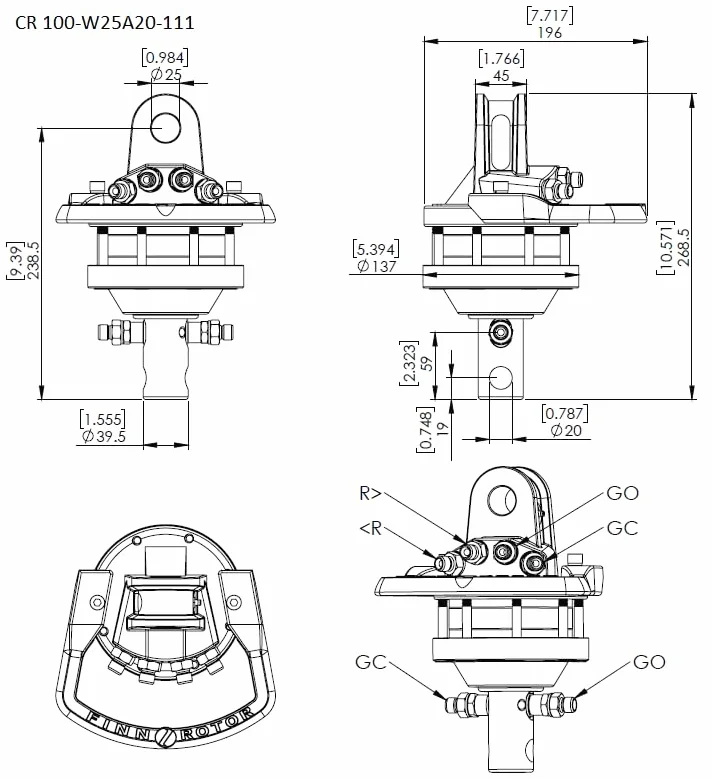 Rotatore idraulico FINN 1 t, 3 t, 4,5 t, motore rotante, pinza per legno, albero (1 t - CR 100-W25A20-111)