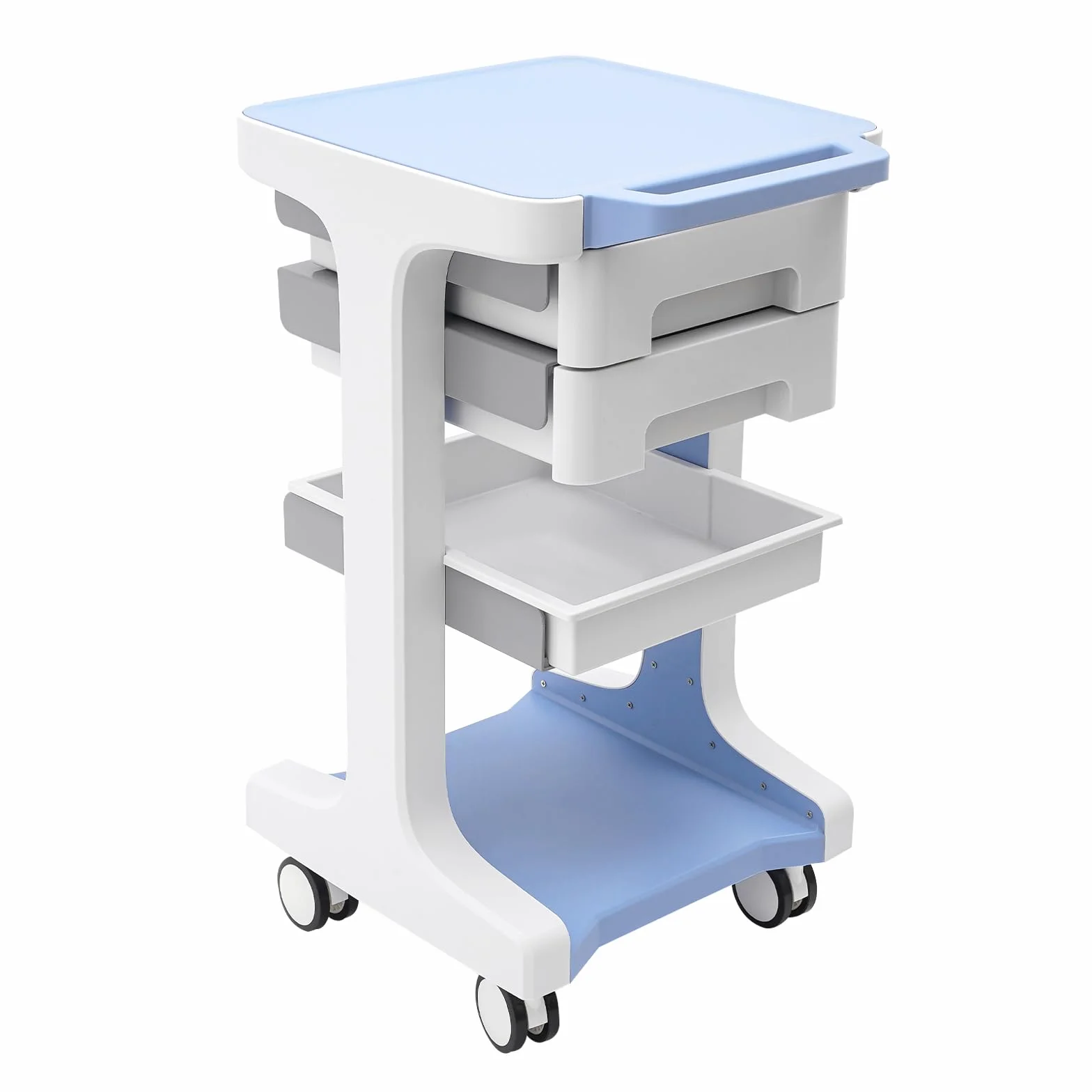 Carrello da laboratorio, carrello medico con 2 cassetti e 4 ruote, carrello cosmetico, carrello da lavoro, carrello medico, portata 50 kg