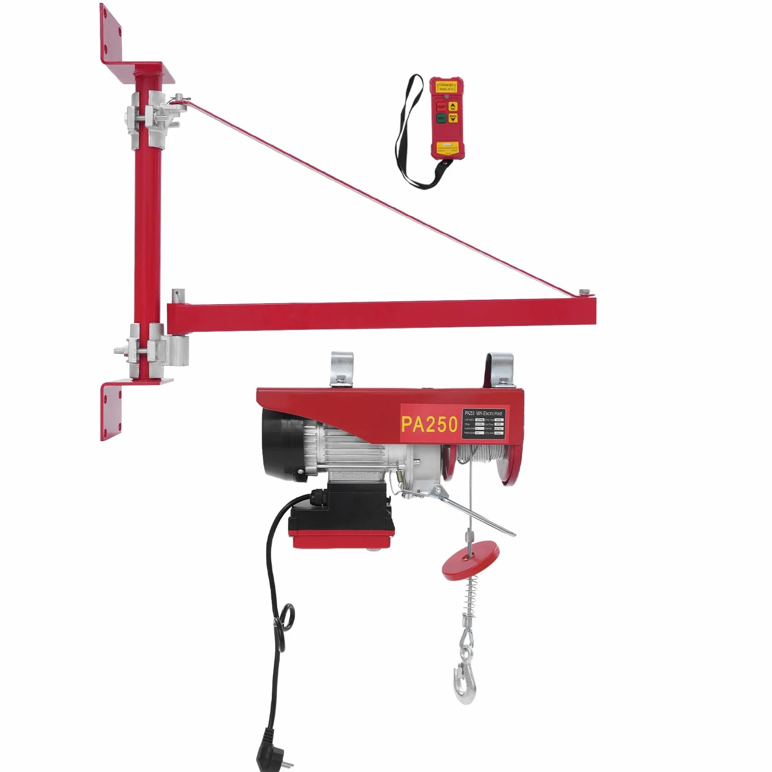 Argano elettrico & braccio girevole con paranco, 550 W paranco elettrico con altezza di sollevamento 12 m con telecomando, capacità di carico 250 kg per fabbriche, banchine, magazzini