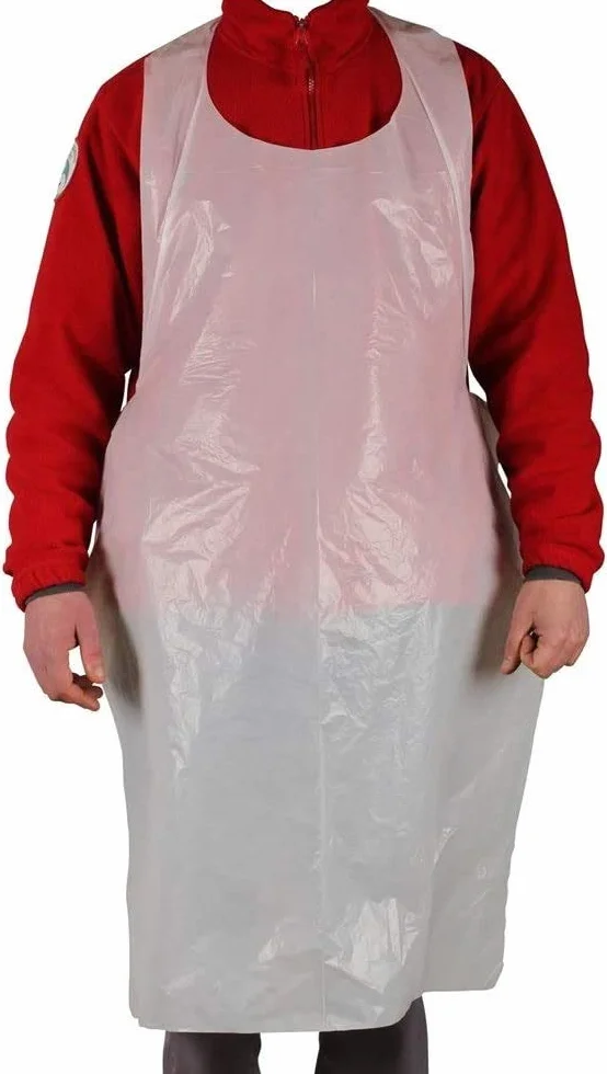 PZ 50 GREMBIULE MONOUSO IN POLITENE BIANCO CM 80 X 125 PER LABORATORI E MACELLERIE