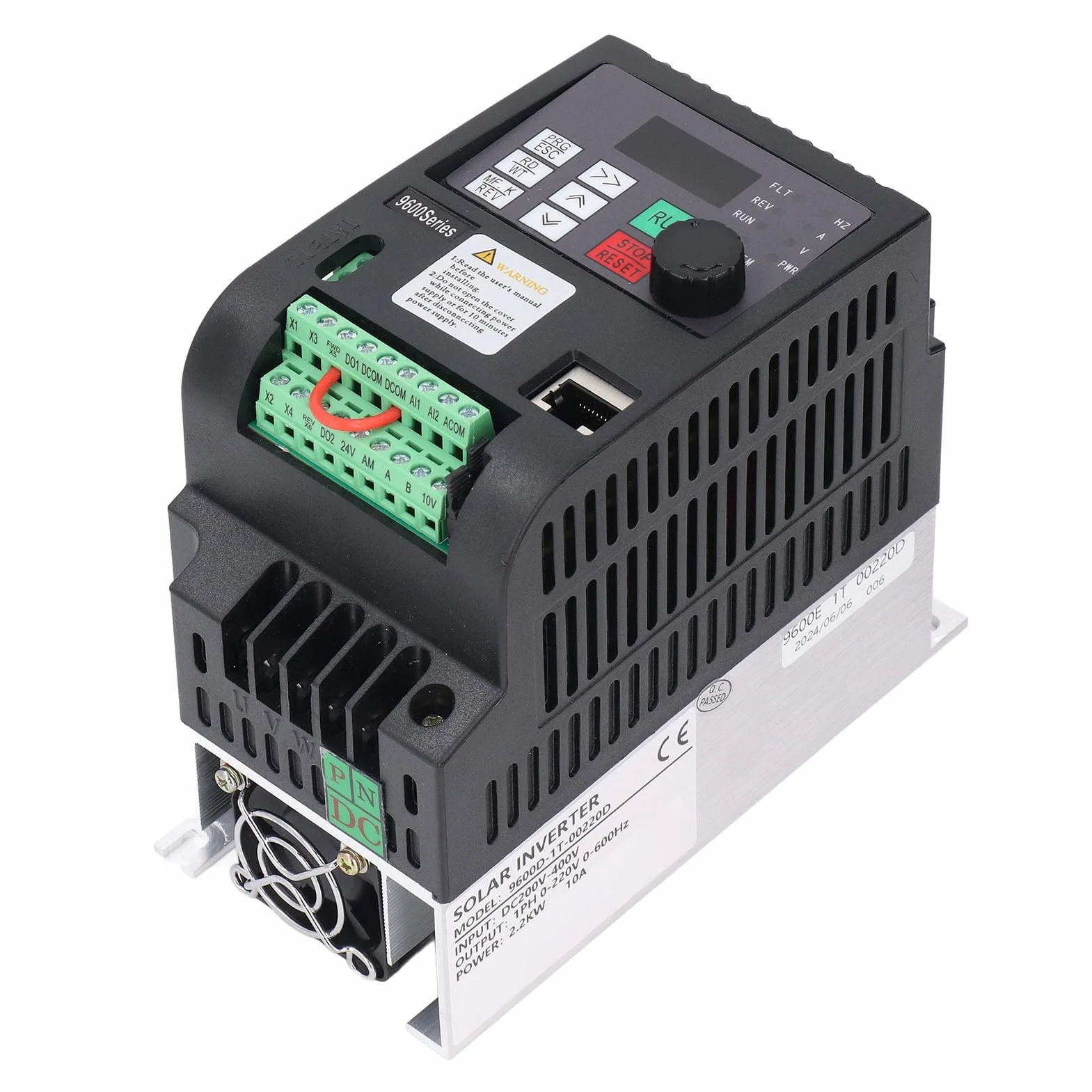 Azionamento a Frequenza Variabile, Ingresso DC200 400V 1PH 0 220VAC Uscita 2.2KW Inverter Solare Monofase Regolatore di velocità Pompa Fotovoltaica con Guscio PC Ignifugo Display Digitale