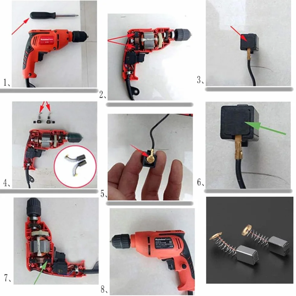 Spazzole per motore in carbonio, 10 pezzi, ricambio elettrico, spazzole per motore in carbonio per utensili elettrici