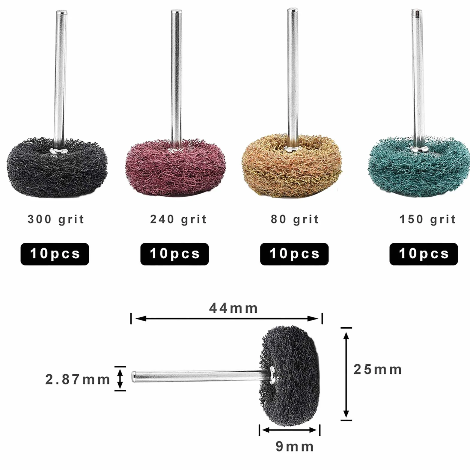 Jalan 40 pezzi Accessori, Spazzole Ruote di Lucidatura 25mm, Mola Abrasivo Lucidante per Utensili Rotanti Accessori, Grana Marrone 80/ Verde 150/ Rosso 240/ Nero 300