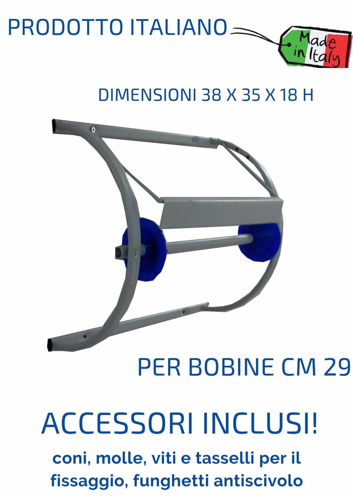 Tecnokit Dispenser portarotolo industriale da muro acciaio verniciato alluminio bobina 500 strappi 29 cm 38x35x18h