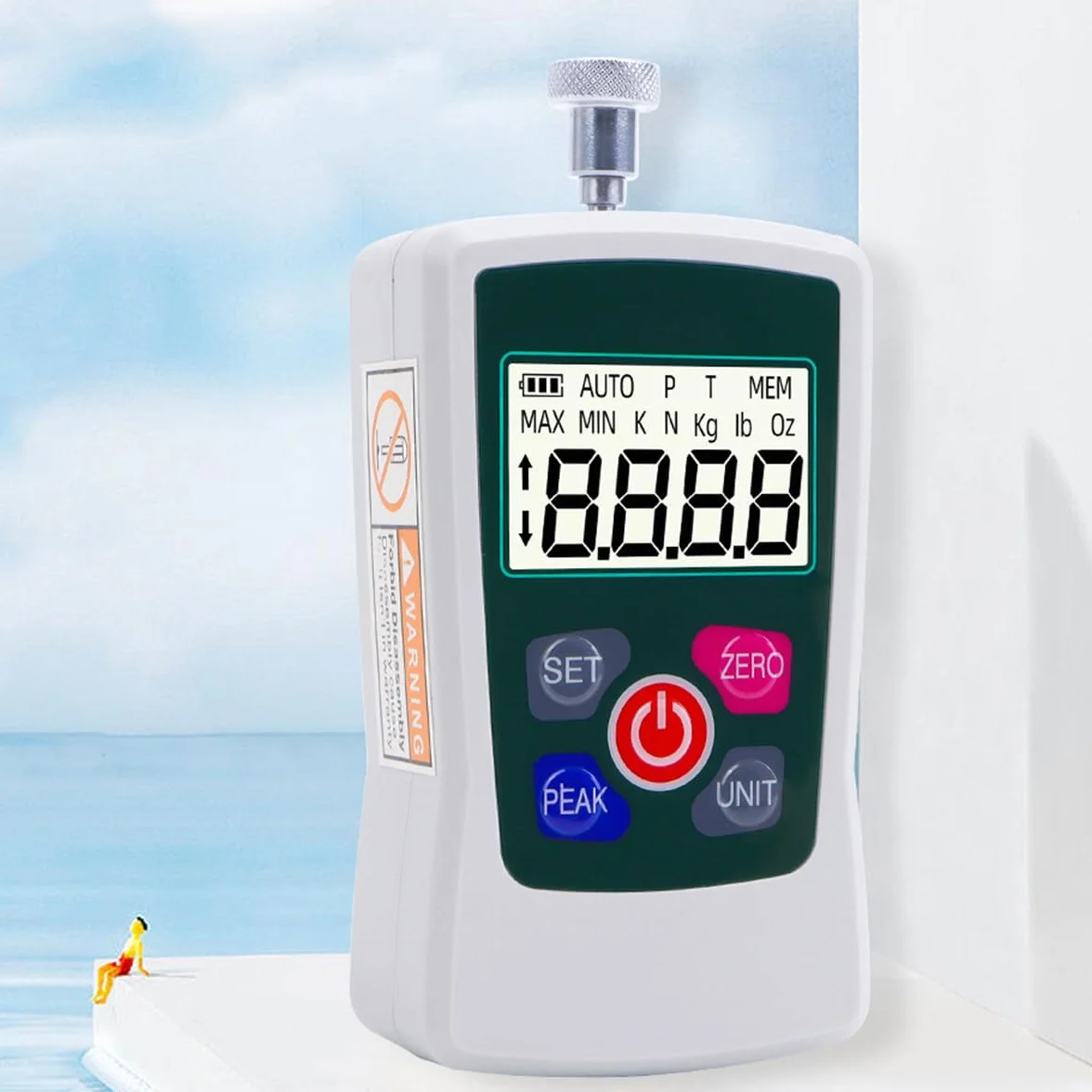 Misuratore di Forza di Spinta e trazione con Display Digitale elettronico Portatile Mini misuratore di Forza di Pressione Digitale Portatile con Teste di Fissaggio e Custodia (500 N)