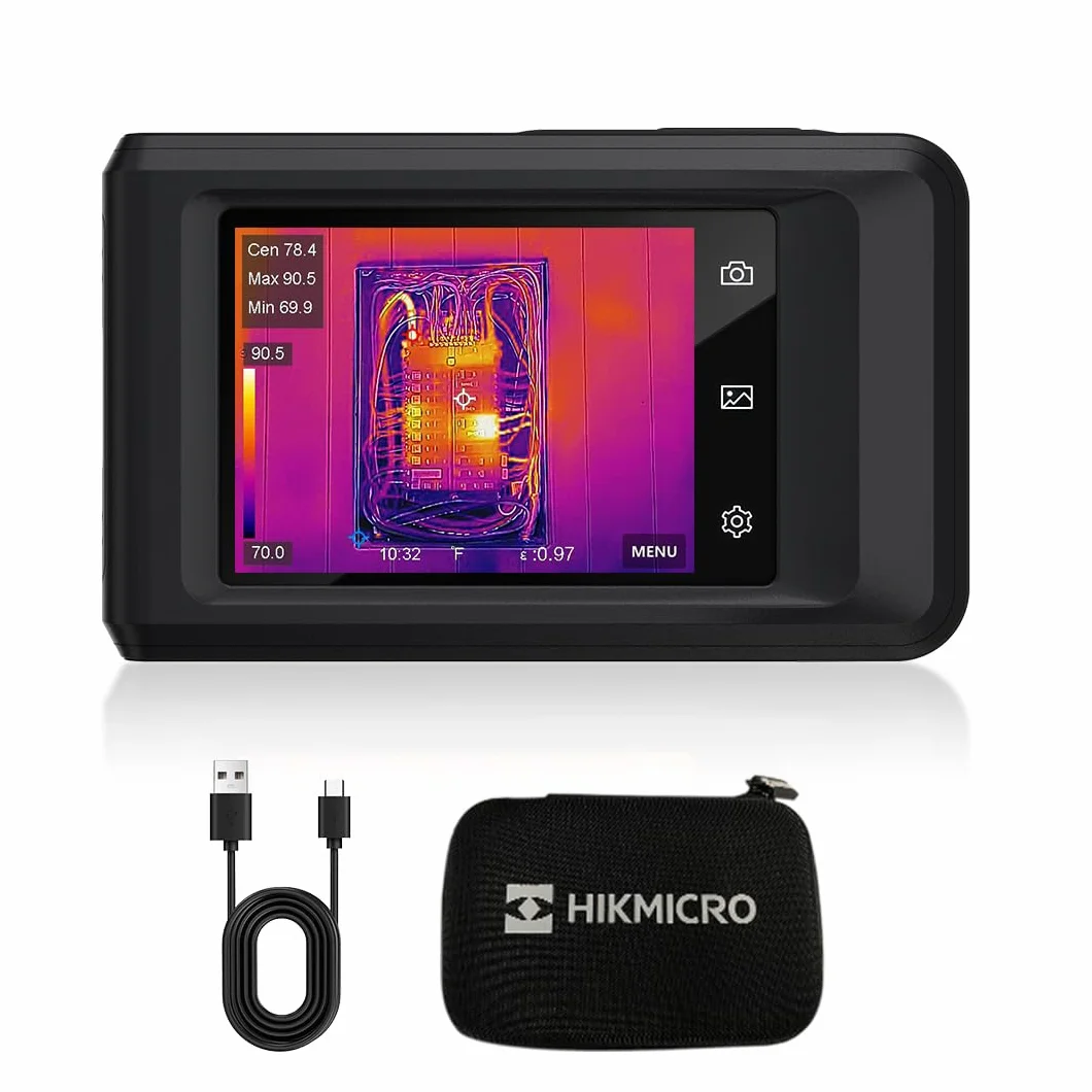 HIKMICRO Telecamera termica da PocketC con risoluzione IR di 256 x 192 pixel e camera visiva da 8MP, 25 Hz, scanner termico con schermo touch da 3,5 pollici, IP54, -20℃~400℃, senza WiFi