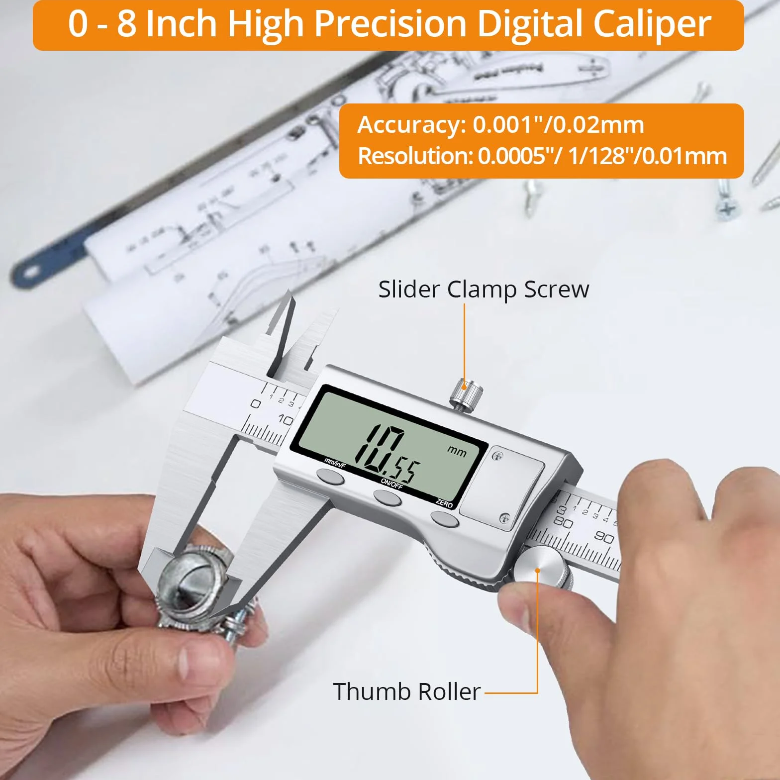 Neoteck Calibro Digitale 200mm / 8Pollice Elettronico Calibro a Corsoio Acciaio Inox Conversione Metrica/Inch/Frazioni Strumento Misurazione LCD per Lunghezza Larghezza Diametro Interno ed Esterno