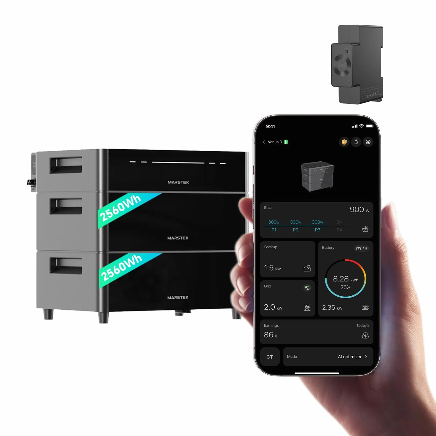Marstek Venus D 5120 Wh Impianto solare da balcone batteria espandibile micro-inverter 4 MPPT 4 kW FV uscita 2,2 kW espandibile 15,36 kWh 6000 cicli IP65 Plug&Play