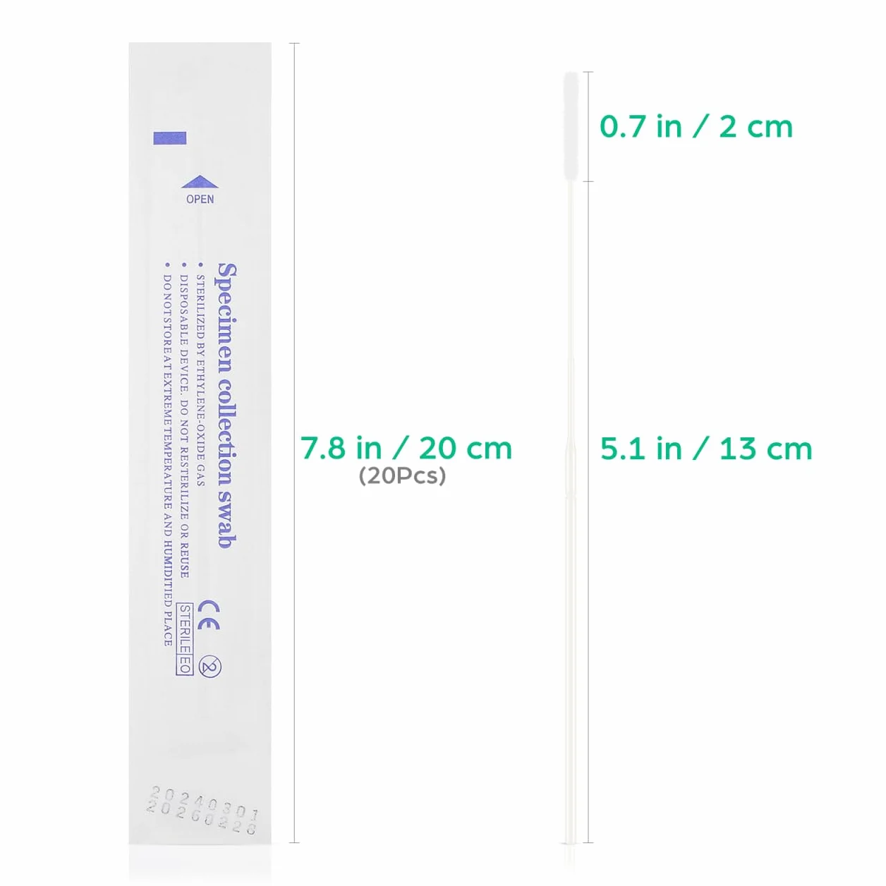 iplusmile Tamponi nasofaringei sterili, con punta in cotone, applicatori in nylon, 20 pezzi