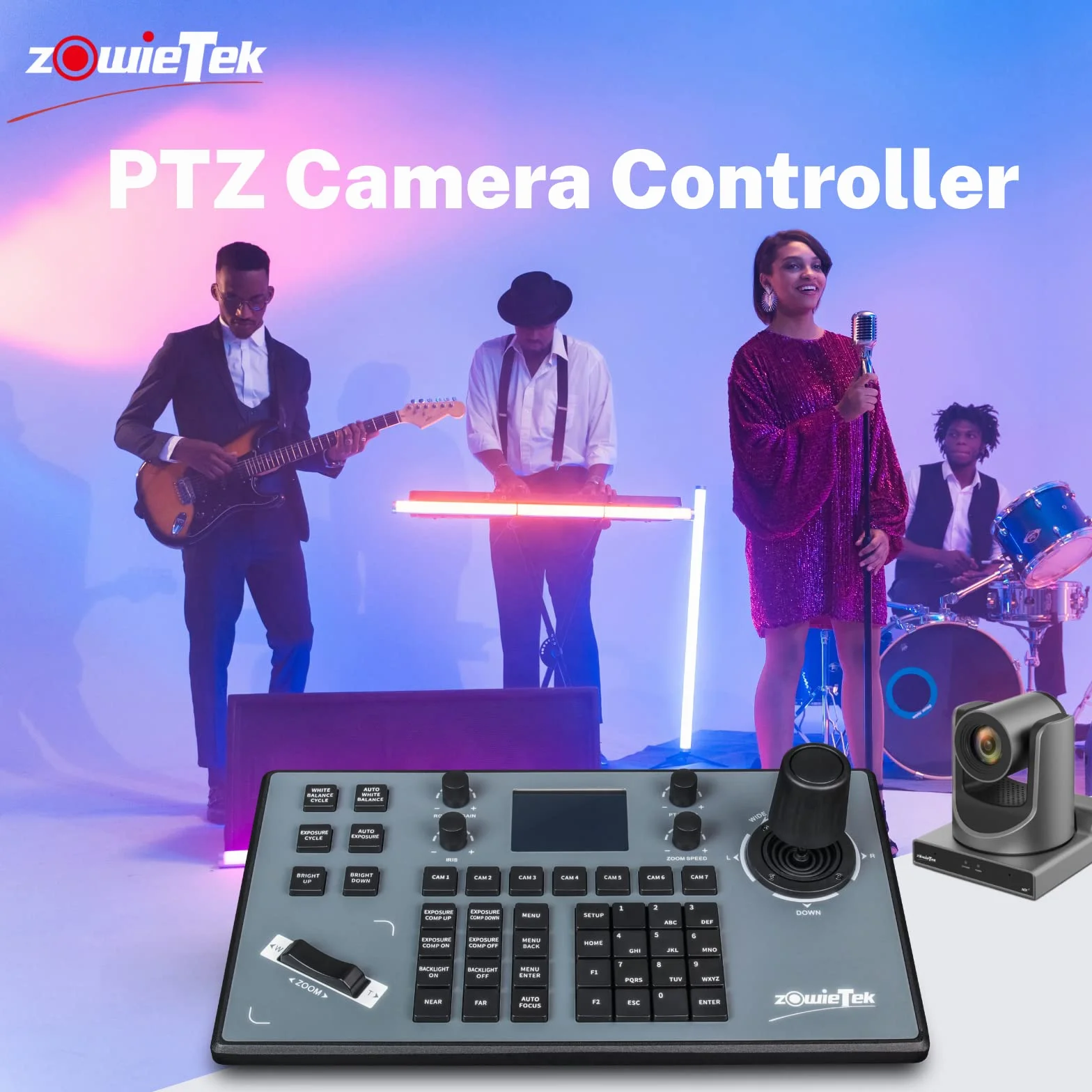zowietek Controller telecamera PTZ | Tastiera seriale PTZ | Joystick 3D con Visca | PELCO D/P | RS232 RS485 con schermo LCD